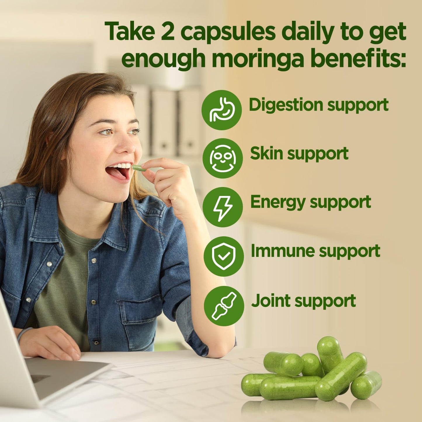 GREABBY Moringa Capsules with Turmeric & Boswellia, Immune Health Support, 90 Capsules
