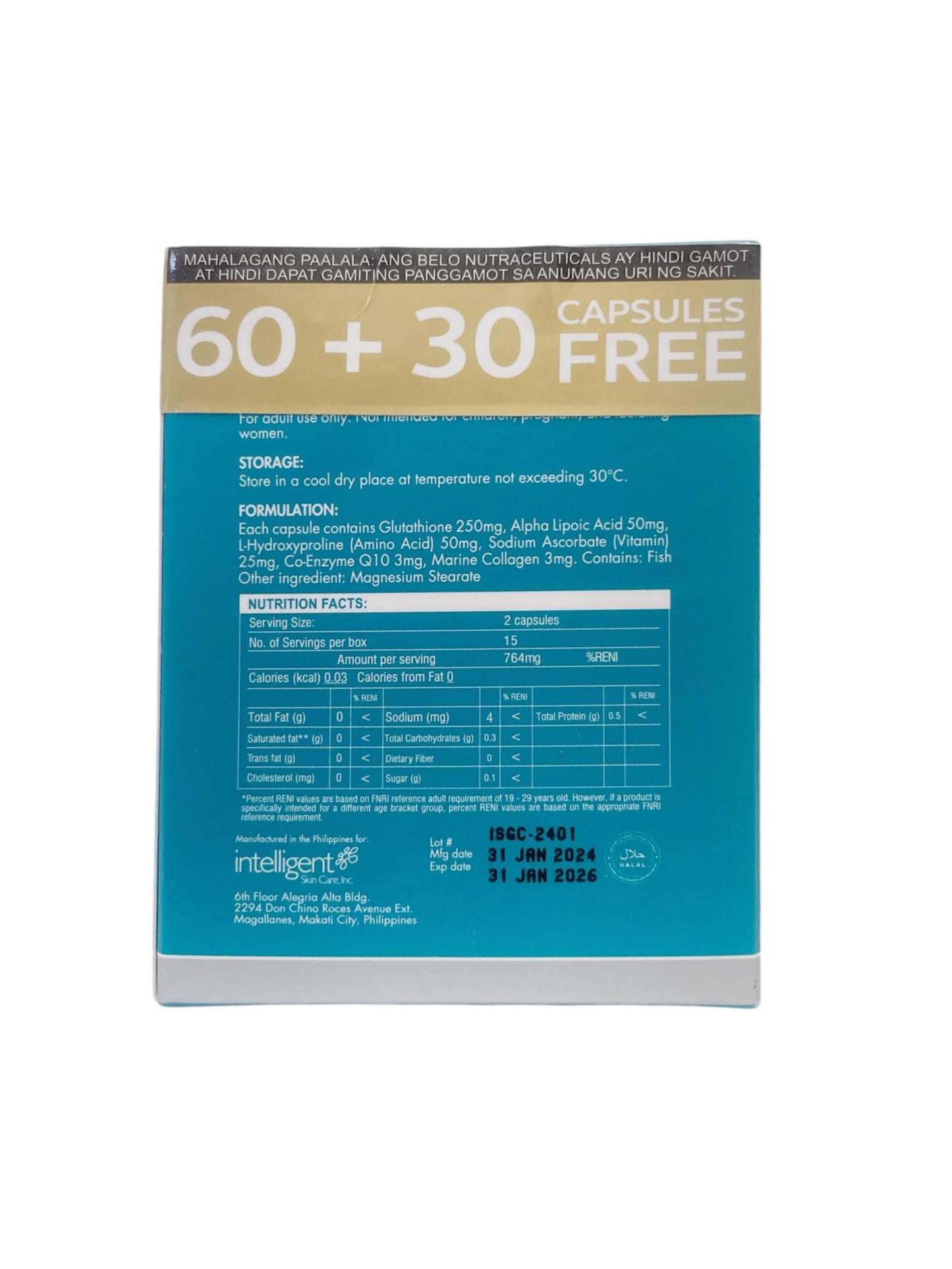 Belo Essentials Glutathione + Collagen Capsule, 1 Count