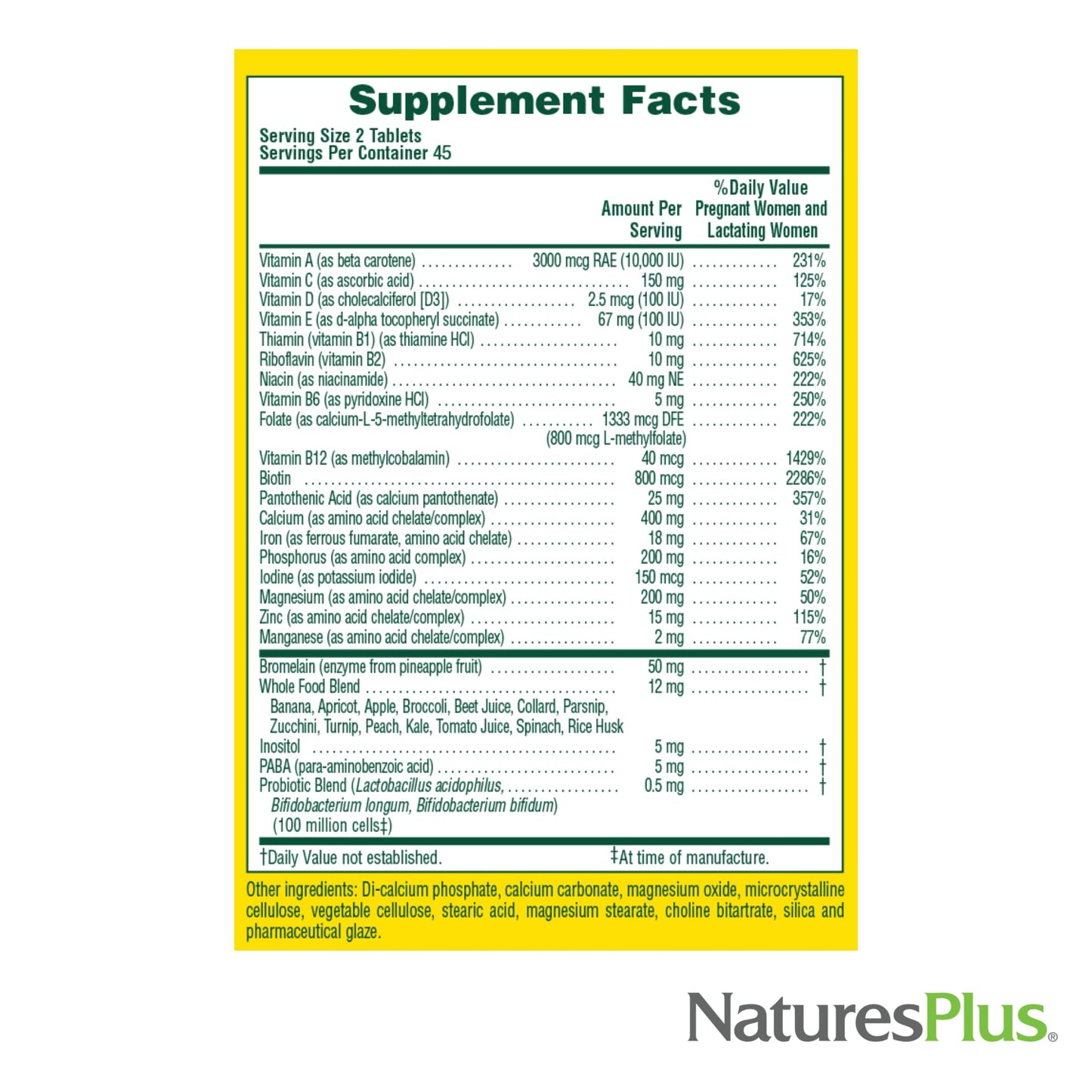 NaturesPlus Source of Life Prenatal 90 Tablets