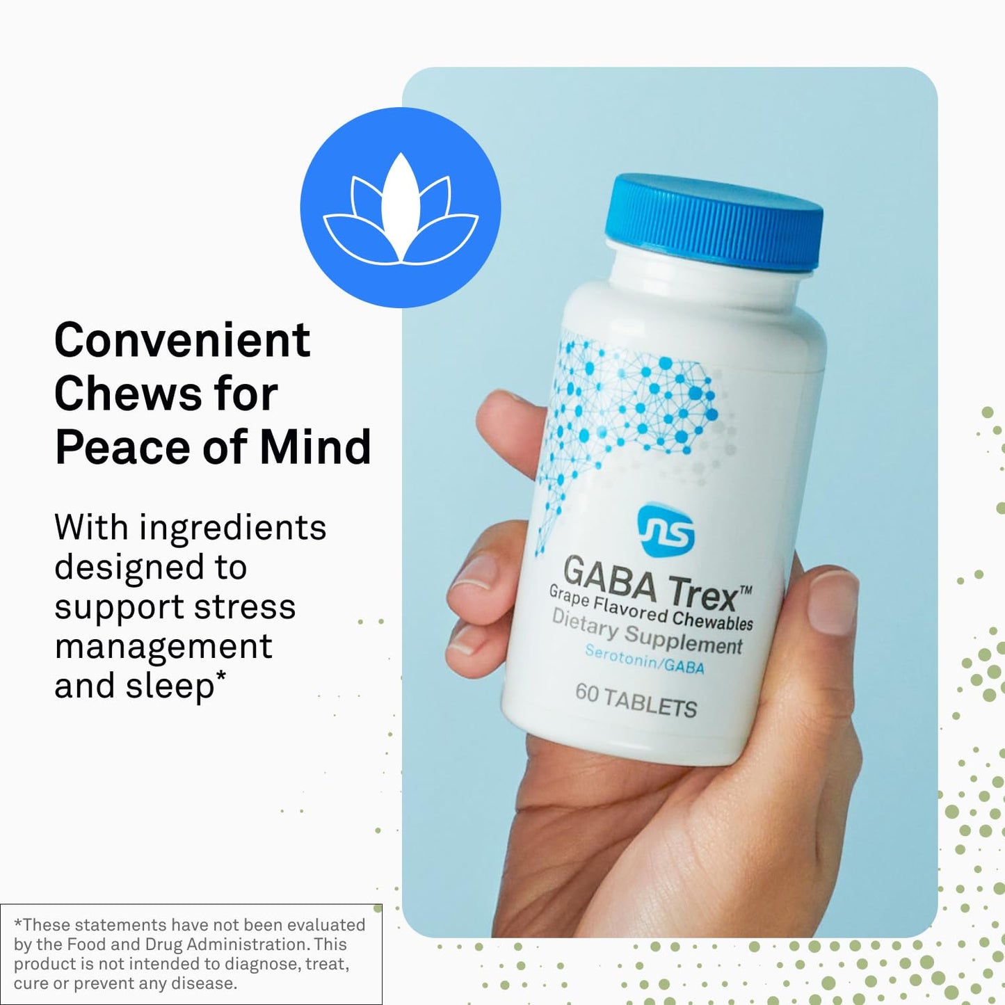 NeuroScience GABA Trex Tablets - Chewable GABA & L-Theanine Supplement and Calm Aid for Rest, Relaxation and Stress Support - Vegan Sleep Aid, Grape Flavored, 60 Tablets