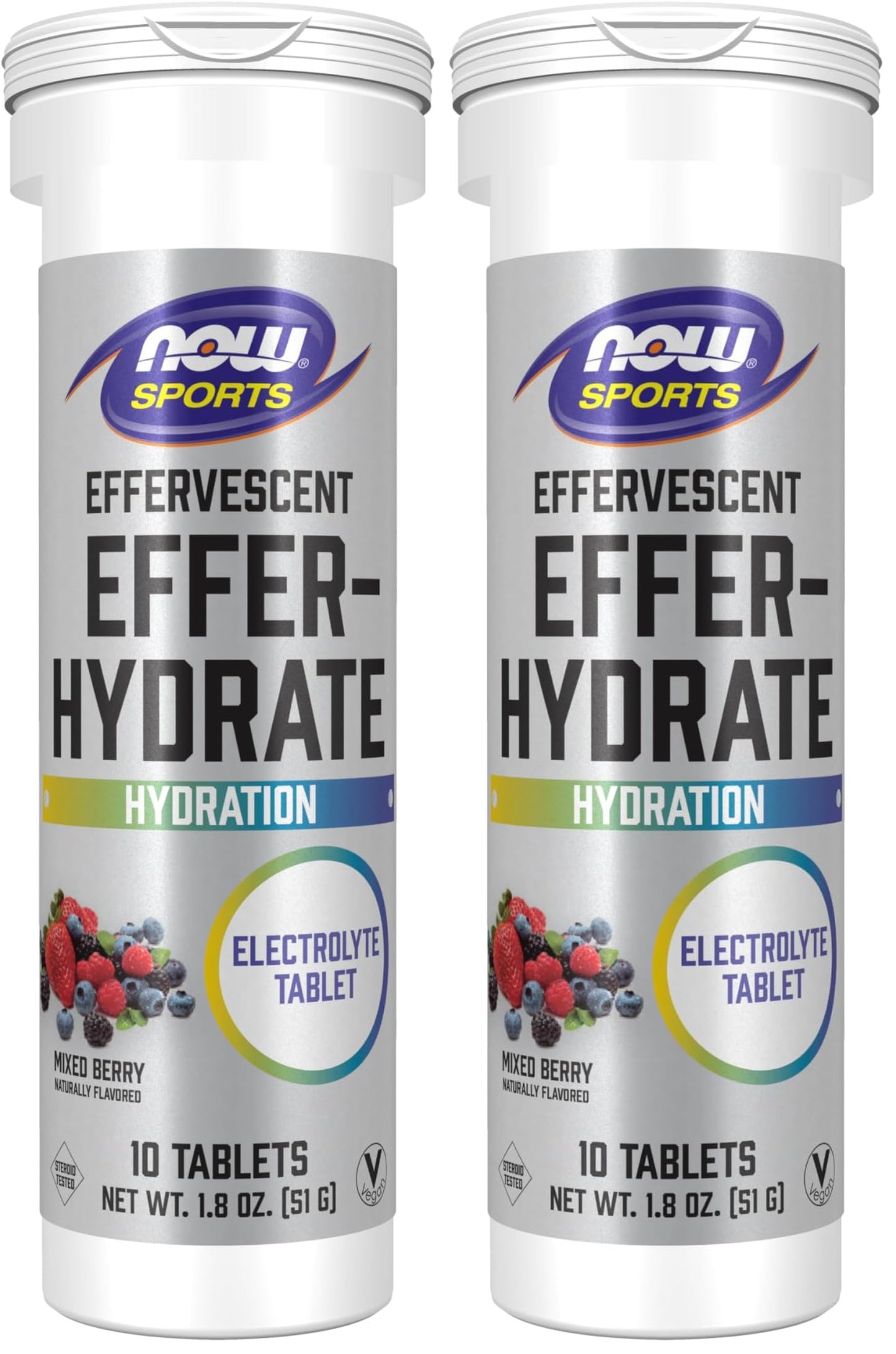 NOW Foods Effervescent Effer-Hydrate Electrolyte Supplement Recovery Mixed Berry, 20 Tablets