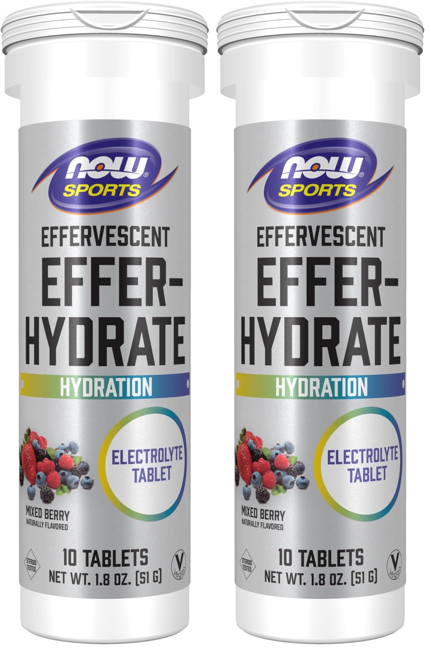 NOW Foods Effervescent Effer-Hydrate Electrolyte Supplement Recovery Mixed Berry, 20 Tablets