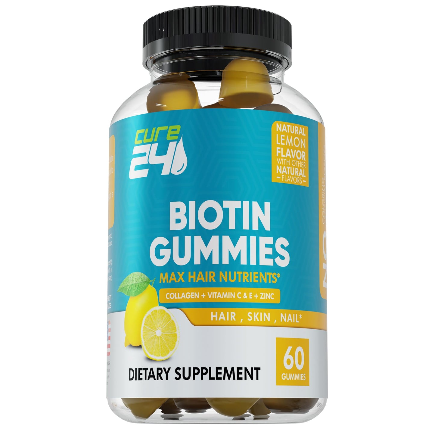 Cure24 Biotin Gummies with Vitamin C, E, Collagen, and Zinc, 60 Count