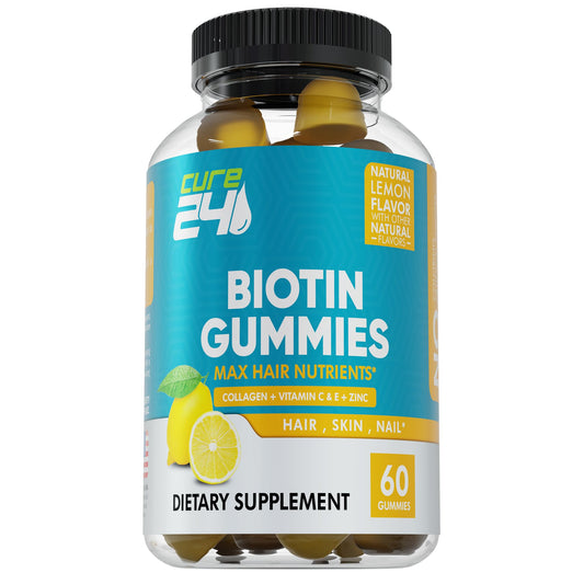 Cure24 Biotin Gummies with Vitamin C, E, Collagen, and Zinc, 60 Count