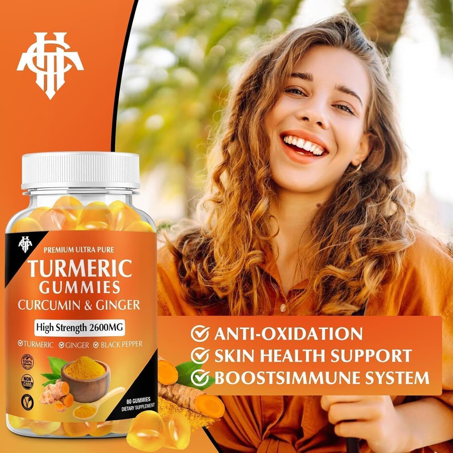 CHANUBITO Turmeric Curcumin Gummies with Ginger & Black Pepper, Vegan Pectin Formula, Immune Support, 240 Gummies