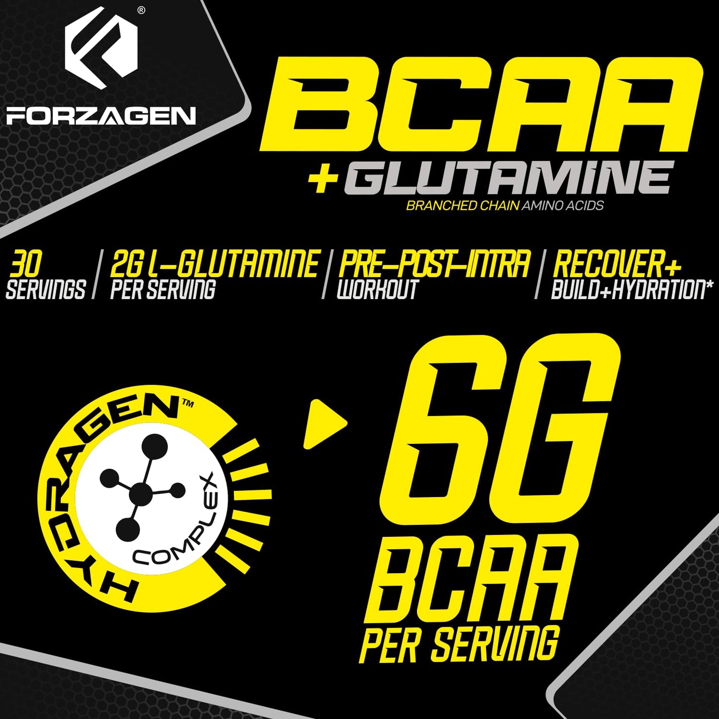 Forzagen BCAAs Amino Acids with Glutamine, Branched Chain Amino Acids Supplements Powder, 11.8 Ounce