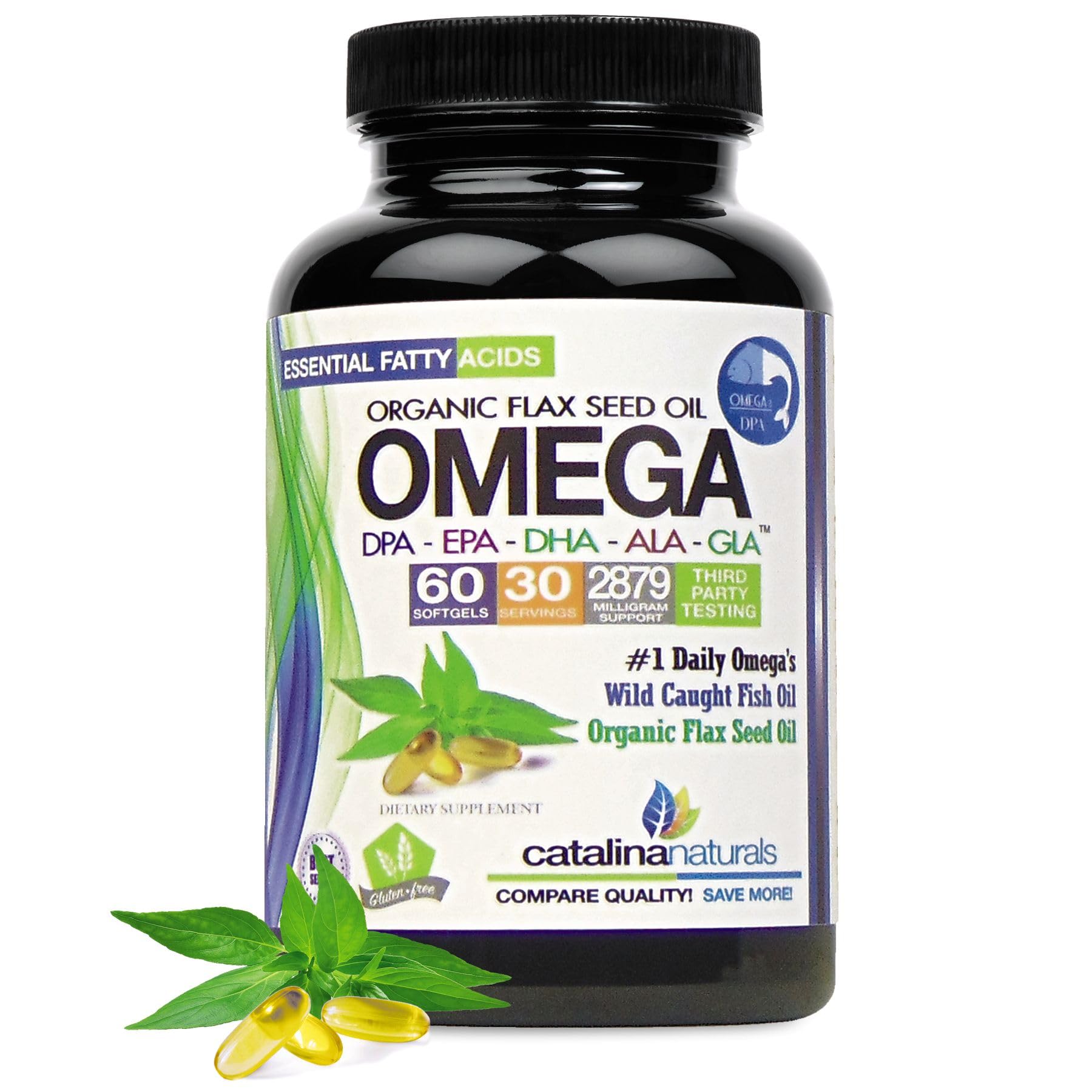 Catalina Naturals Omega 3-6-9 Blend with DPA, EPA, DHA, ALA and GLA with Borage, Fish and Organic Flax Seed Oil, 60 SoftGels