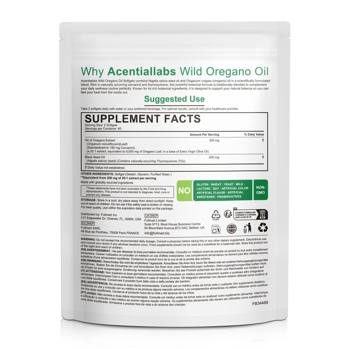 Generic Oregano Oil Capsules Organic 6000mg Per Serving, 1 Capsule