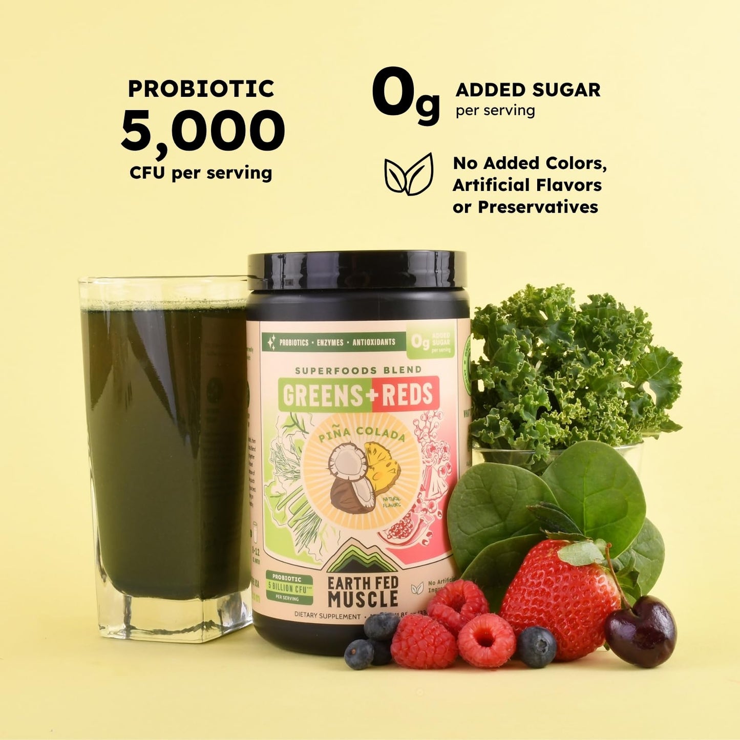 Earth Fed Muscle Greens and Reds Superfoods Blend Powder, Piña Colada, 12 Ounce