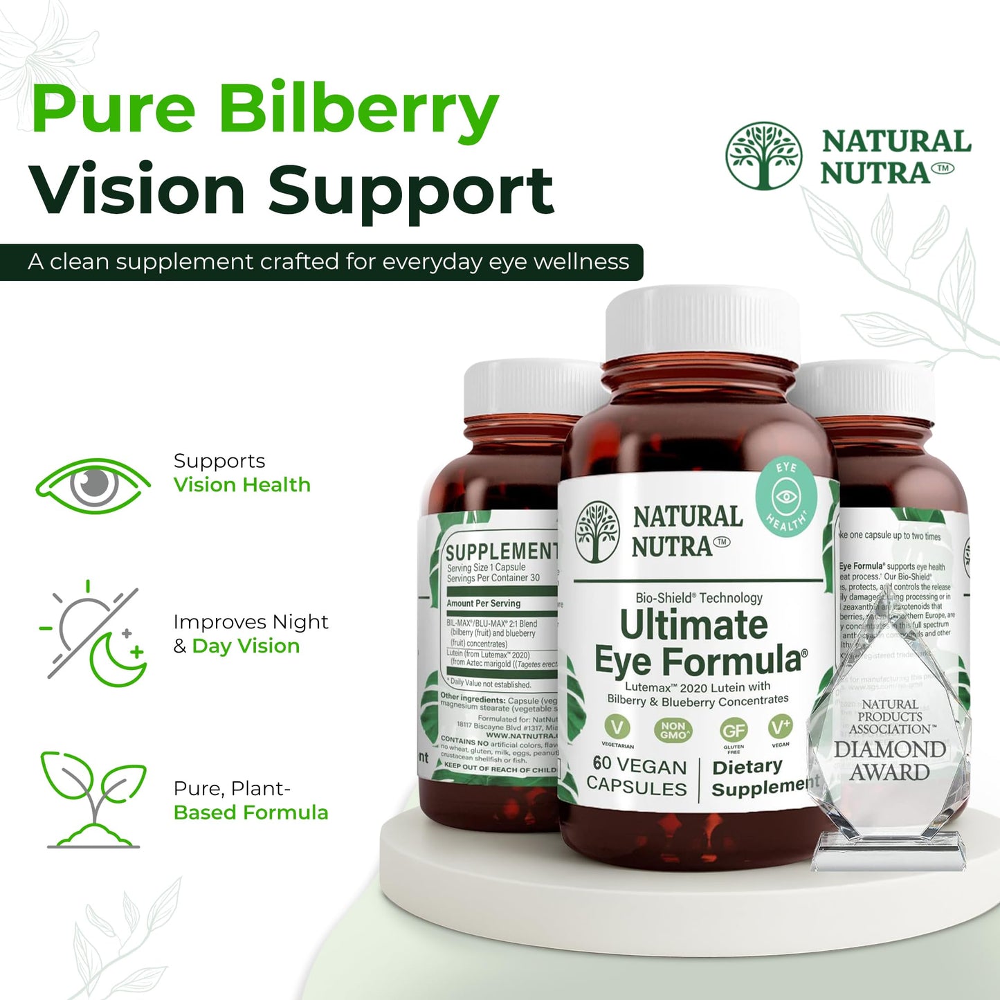 Natural Nutra Ultimate Eye Health Supplement - Bilberry & Blueberry Extract Blend for Day and Night Vision Support, 60 Capsules