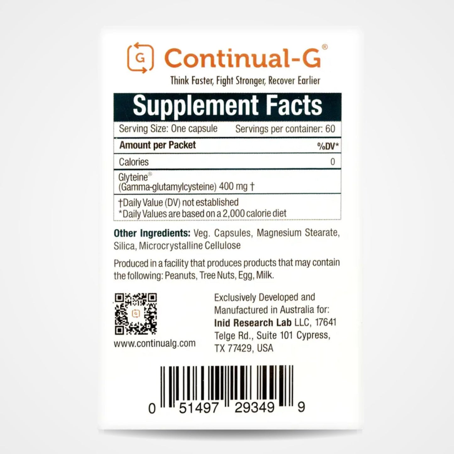 CONTINUAL - G Glyteine 400 mg Capsules, 60 Count