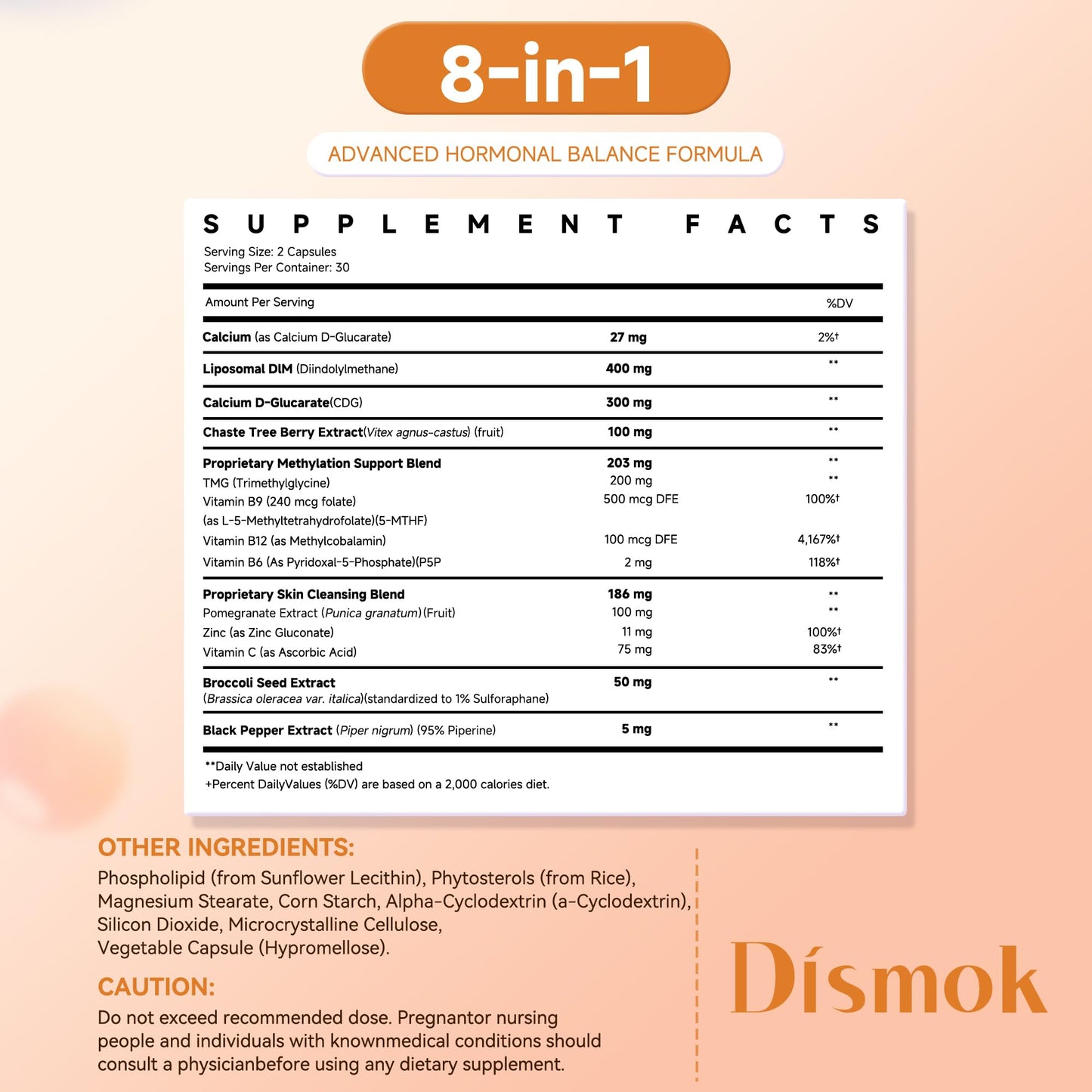 Dismok Liposomal DIM Supplement 400 mg with CDG, 12-in-1 Estrogen Metabolism Capsule, 60 Capsules