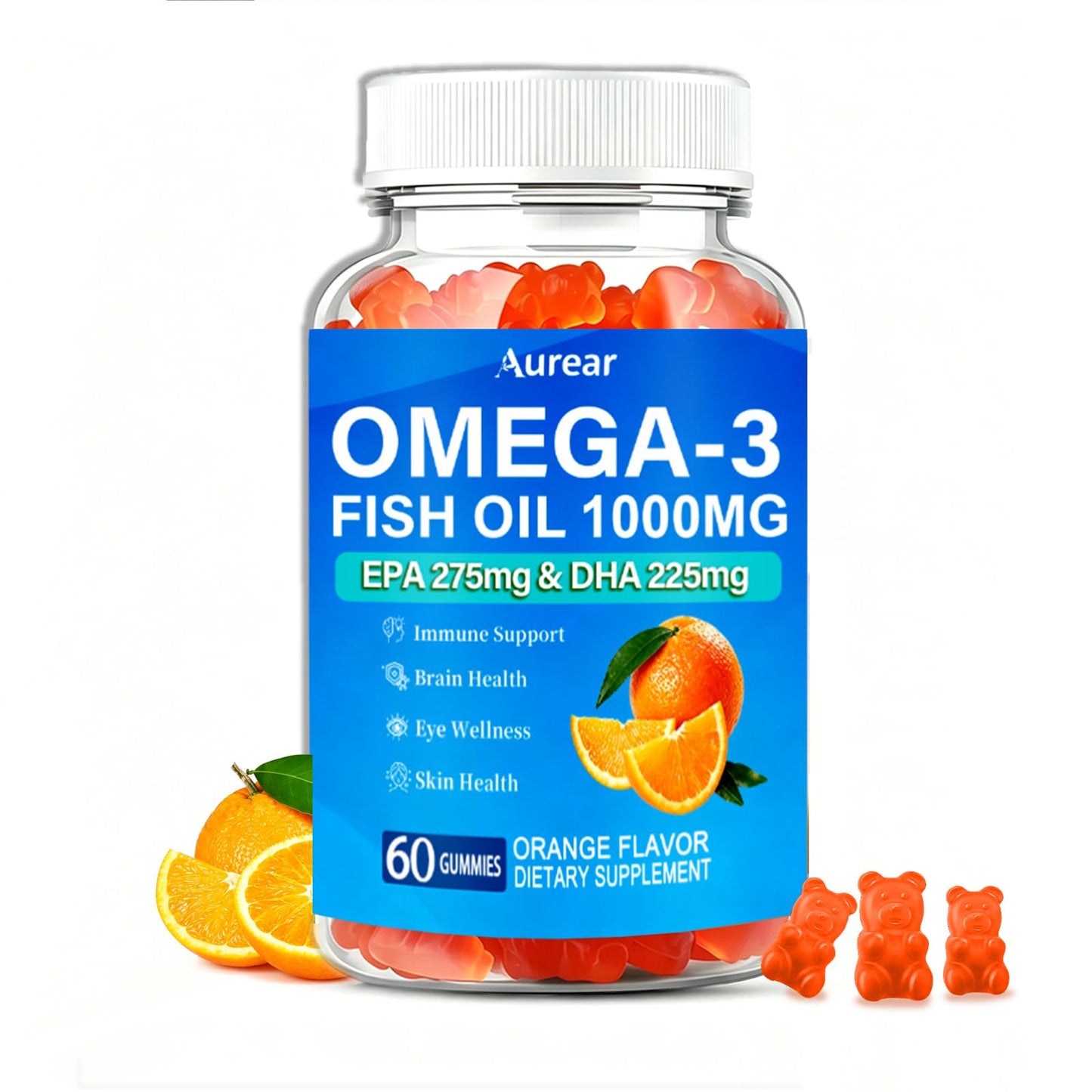 Aurear 1000mg Omega-3 Fish Oil Gummies for Women, 60 Count
