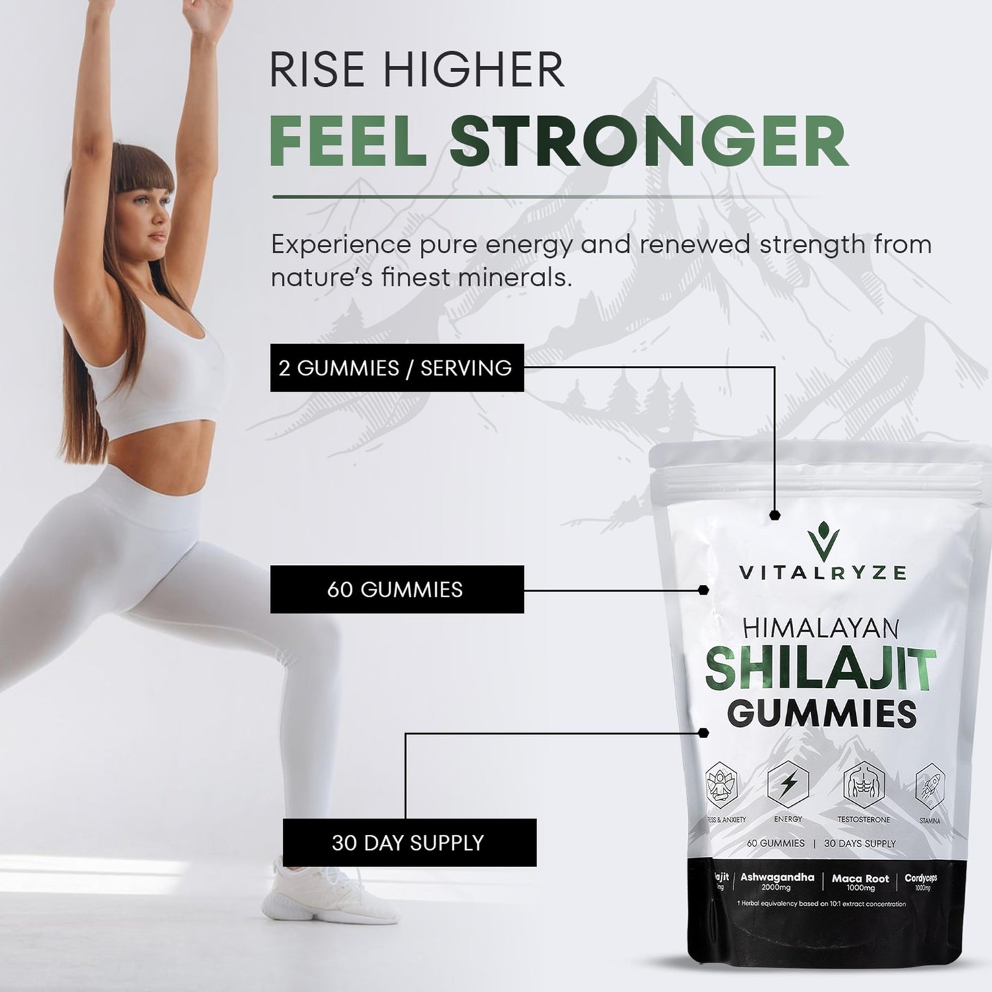 VITALRYZE Organic Himalayan Shilajit Gummies with Ashwagandha & Maca Root Gummy 1 Count