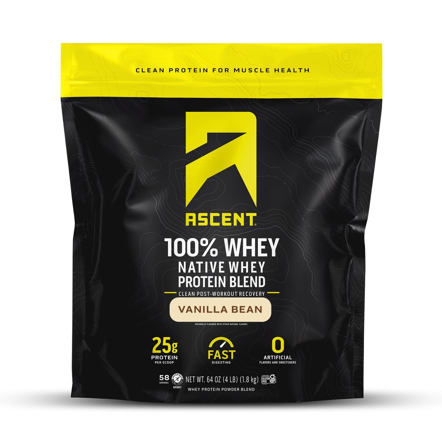 Ascent 100% Whey Native Whey Protein Blend Powder, Vanilla Bean, 64 Servings