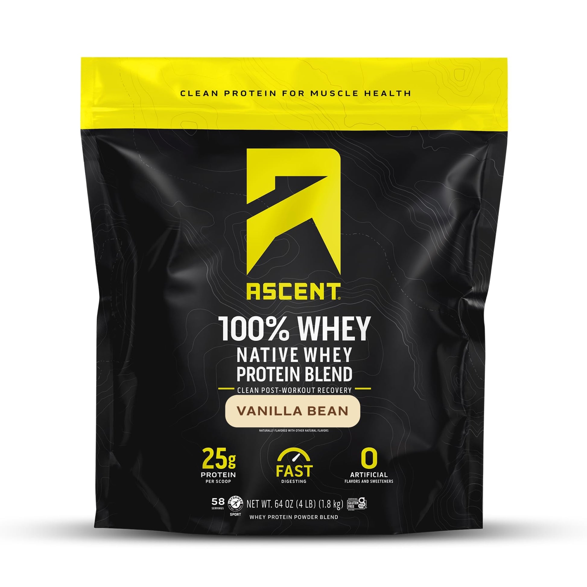 Ascent 100% Whey Native Whey Protein Blend Powder, Vanilla Bean, 64 Servings
