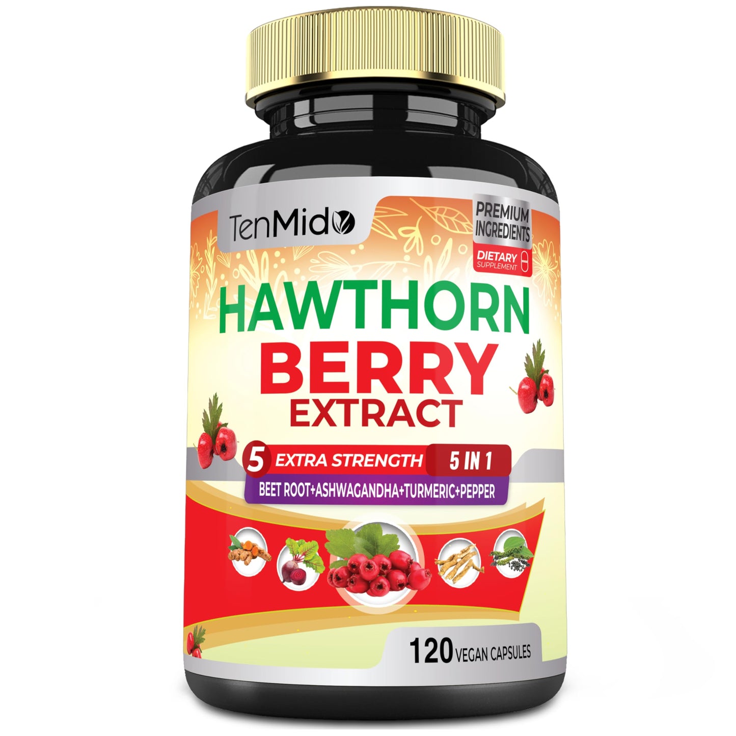 Tenmido Hawthorn Berry Supplement Extract Capsules, 120 Count