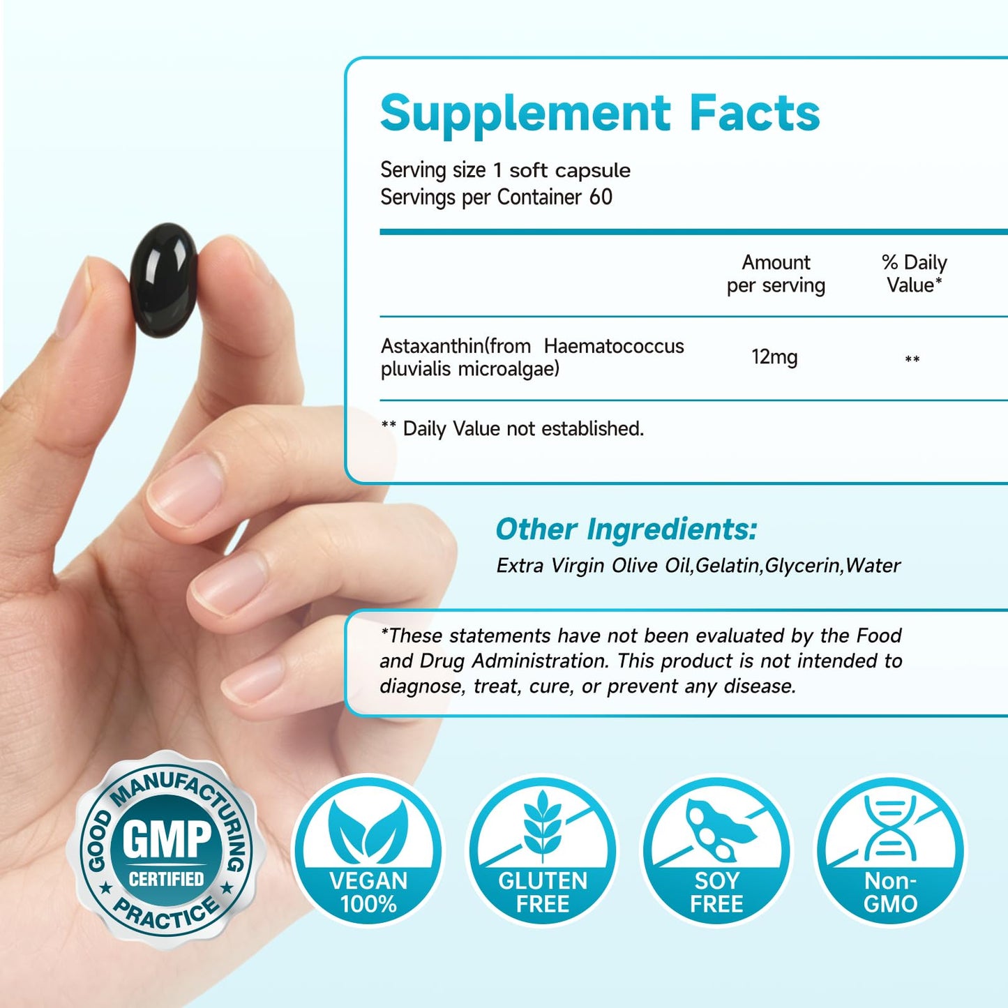 Oopeatol Astaxanthin 12mg Softgels, 60 Count