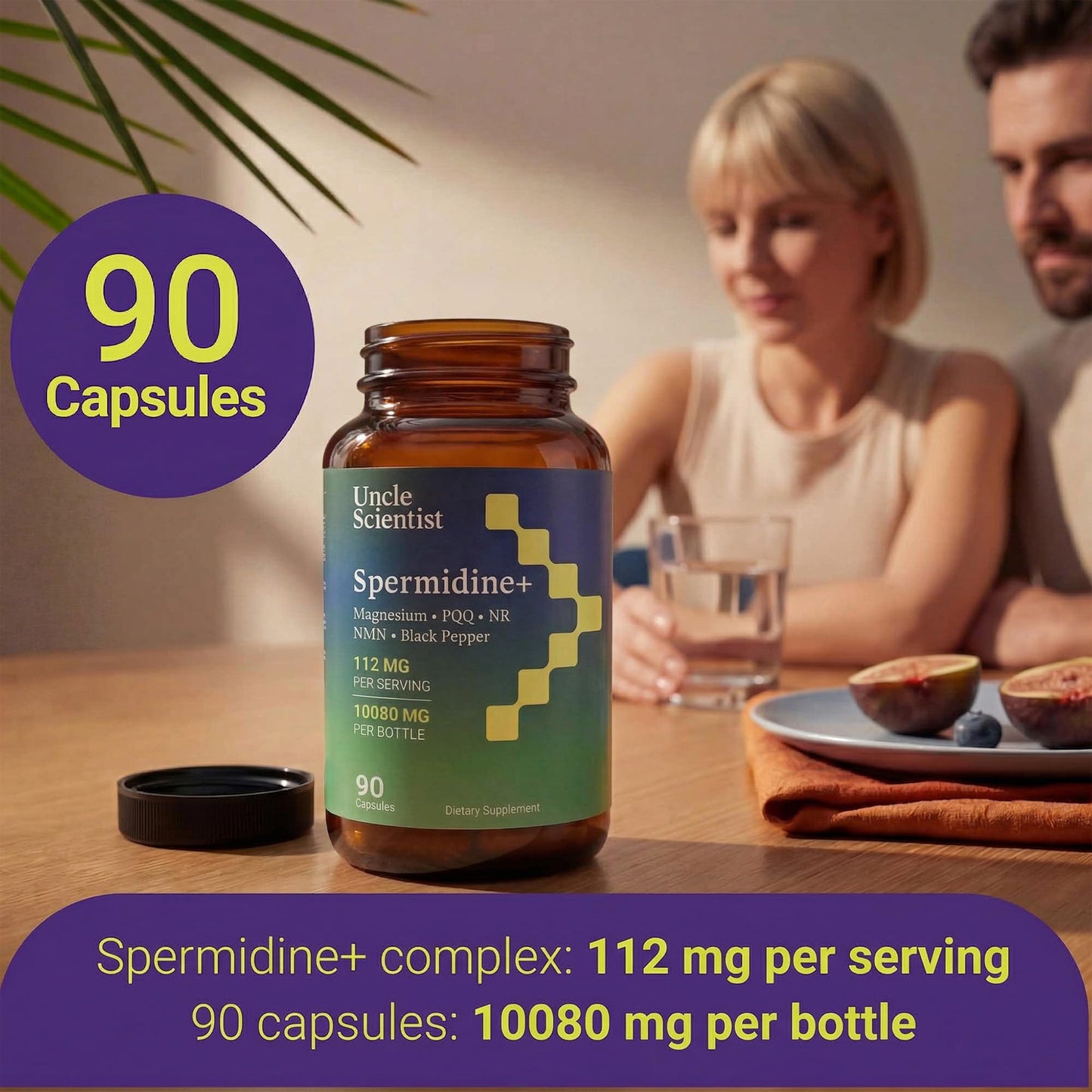 Uncle Scientist Spermidine 12 mg with Proprietary Blend, NR, NMN, PQQ, Magnesium Bisglycinate, Black Pepper, 90 Capsules