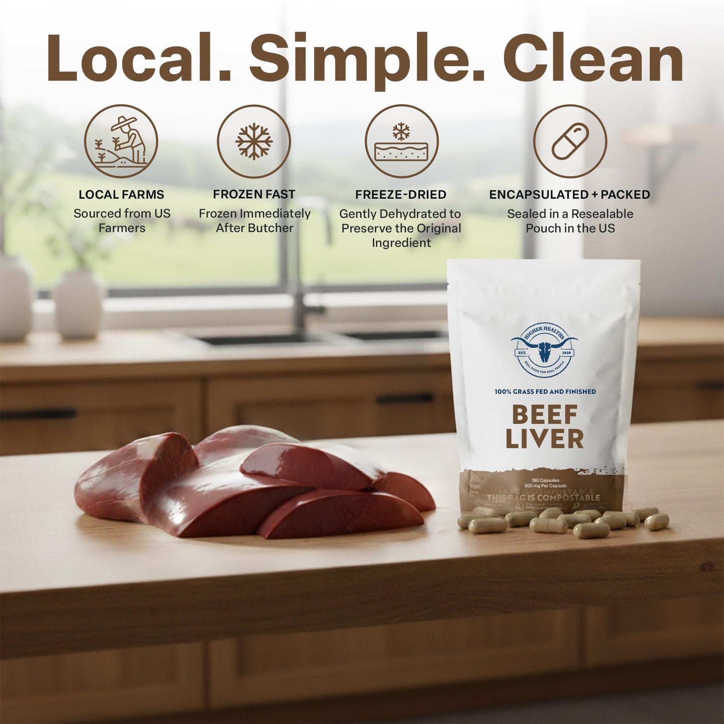 Higher Healths 100% Grass Fed Beef Liver Capsules 180 Count