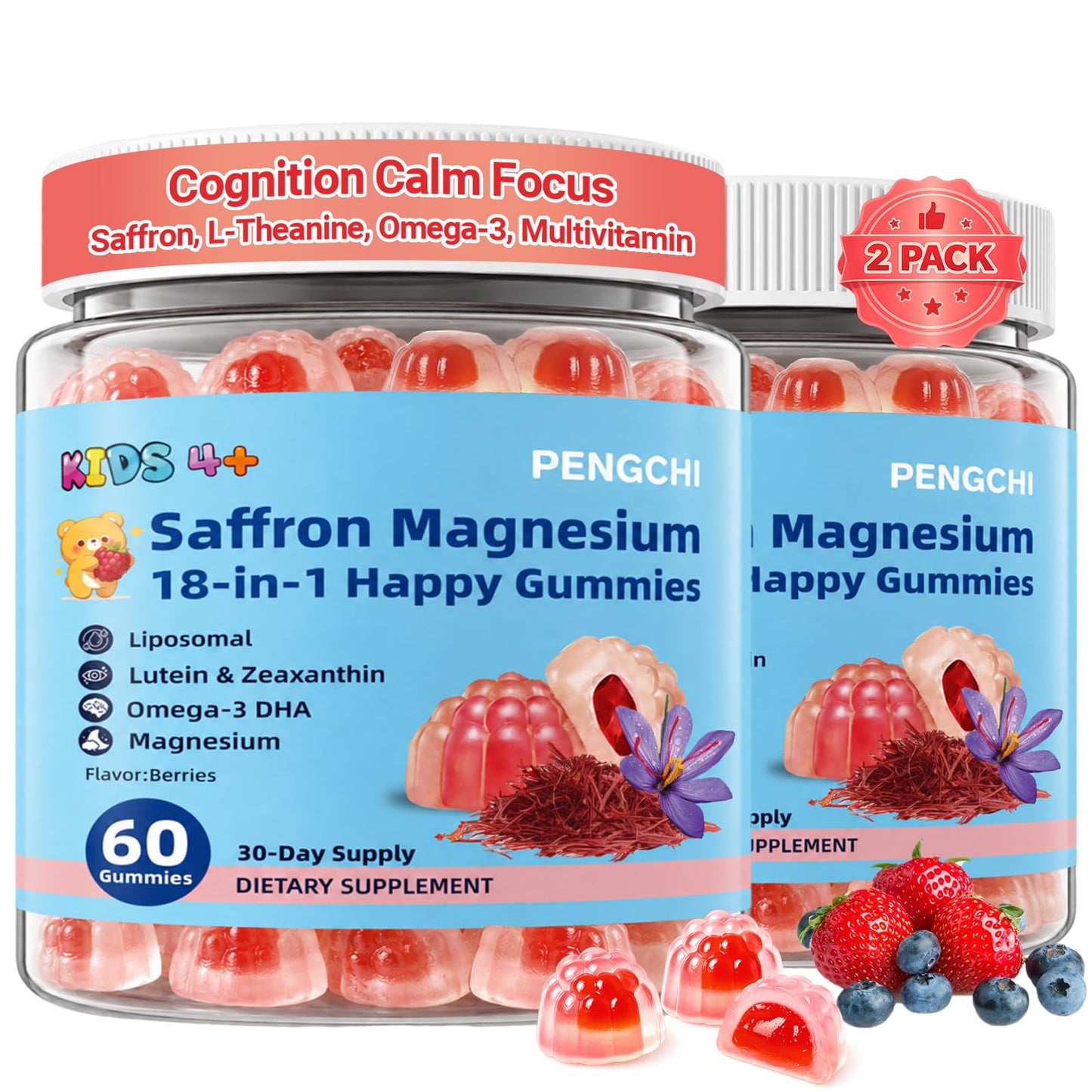 PENGCHI Saffron Gummies for Kids Calm Focus, 120 Gummies