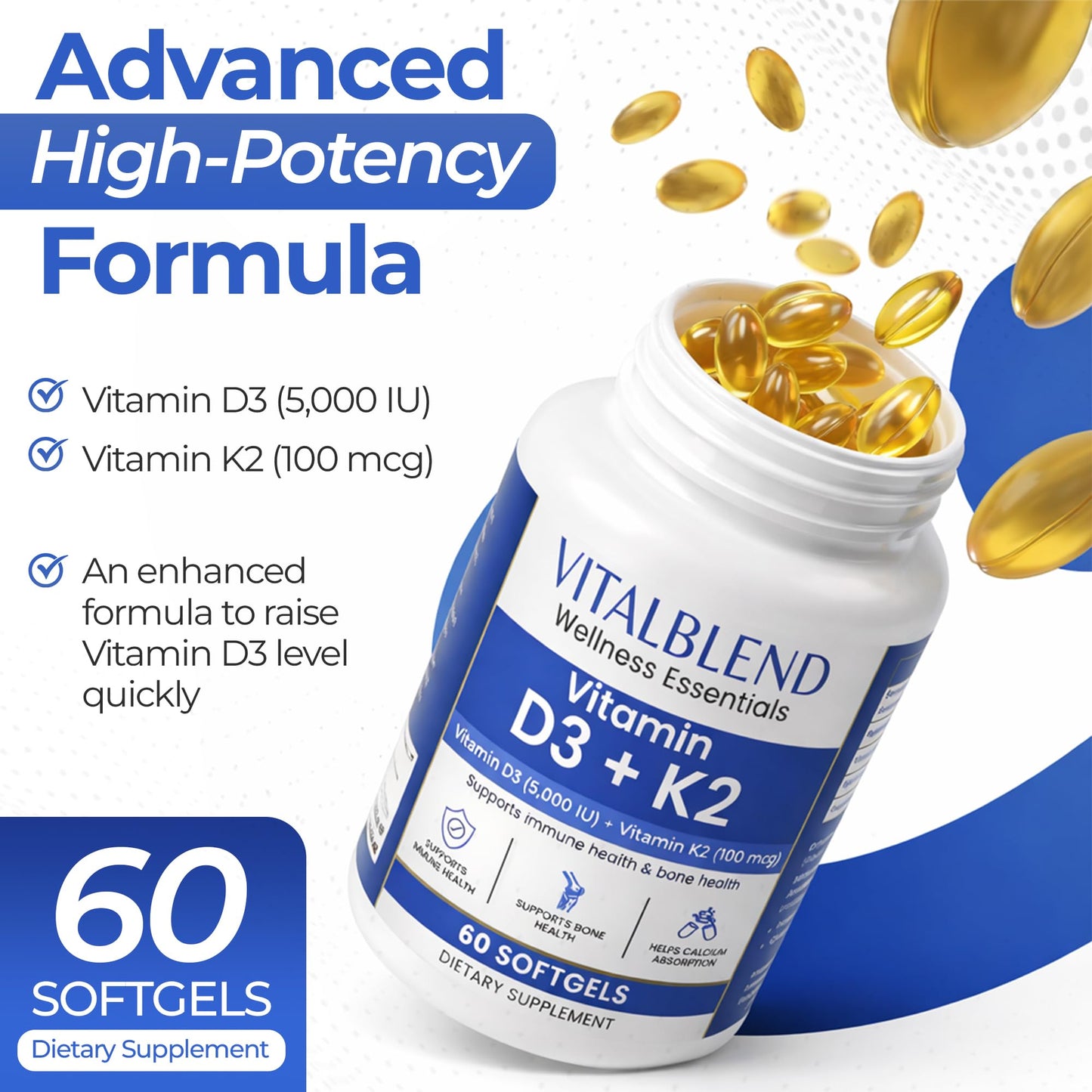 vitalblend Vitamin D3 K2 Softgels 60 Count