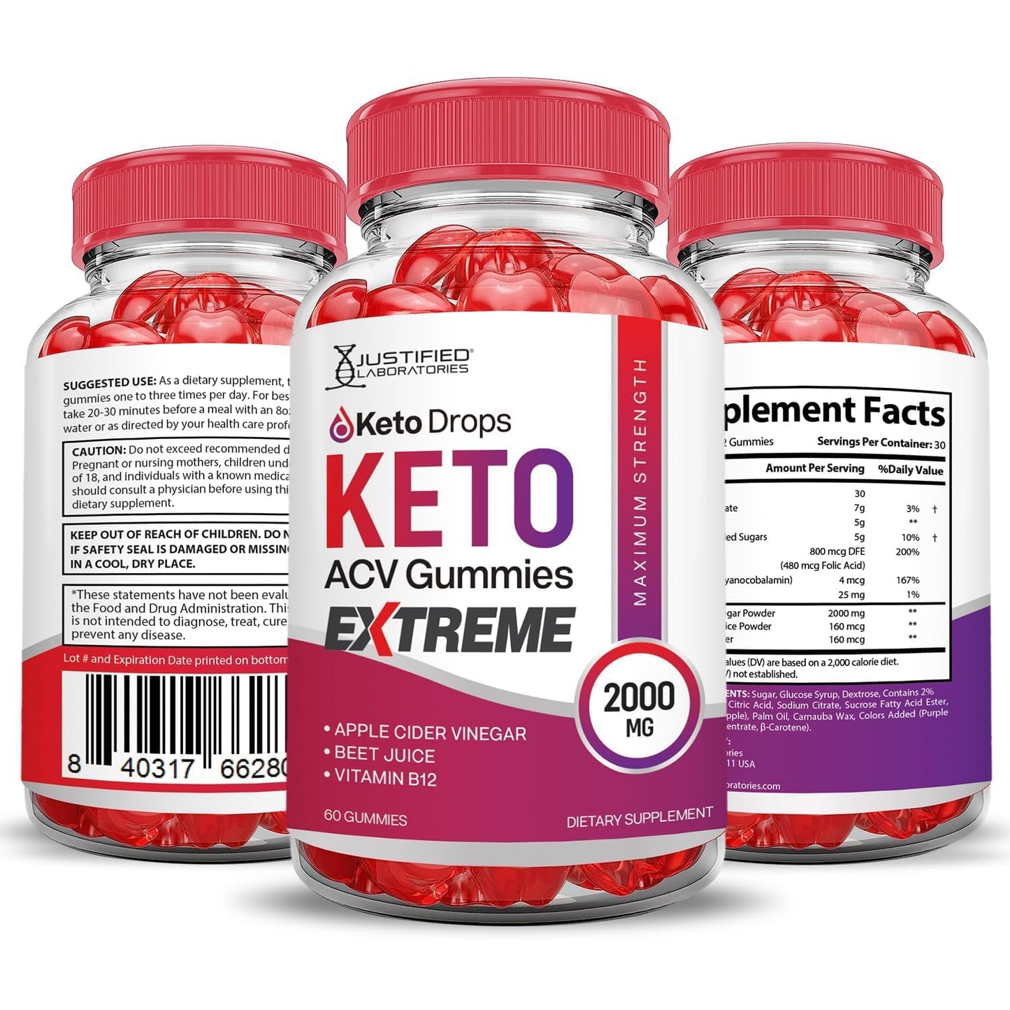 Justified Laboratories Keto Drops Keto ACV Gummies Extreme 2000 mg 300 Gummies