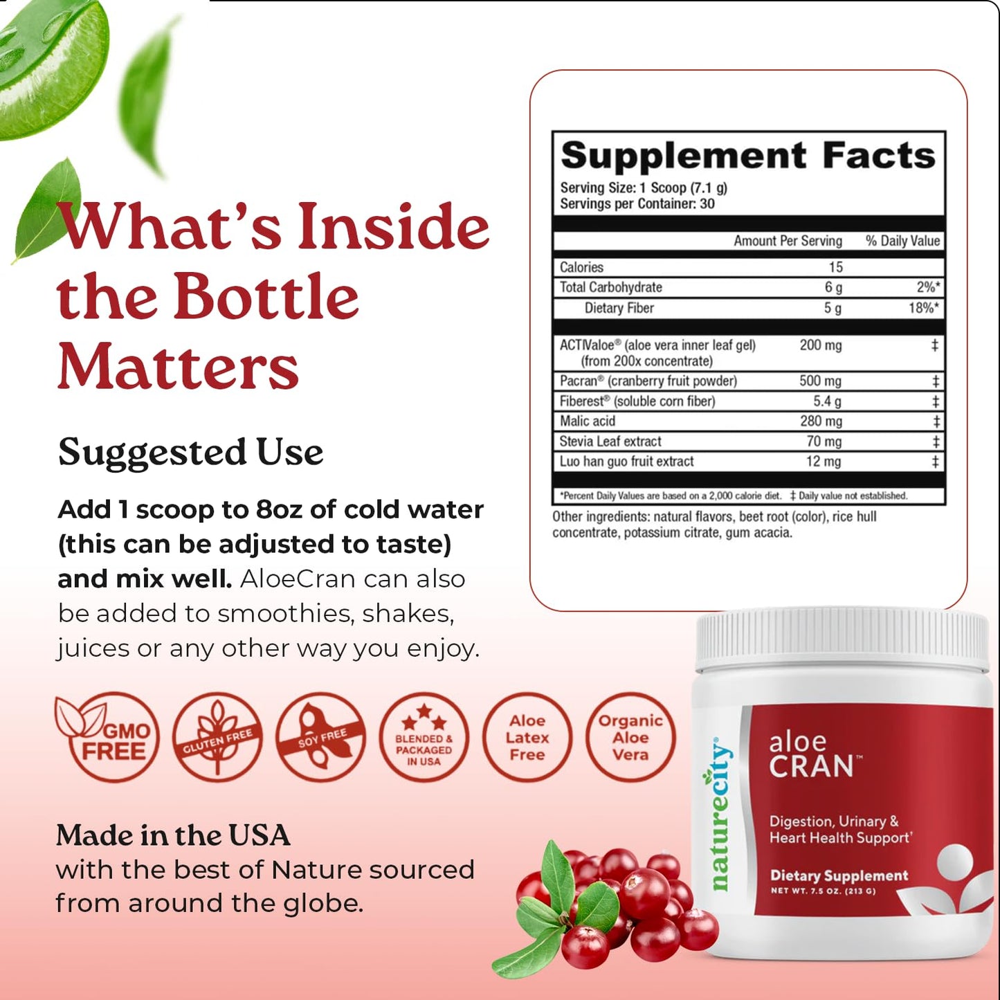 NatureCity AloeCran Pure Aloe Vera Blend with Cranberry Powder, Powder, 1 Ounce