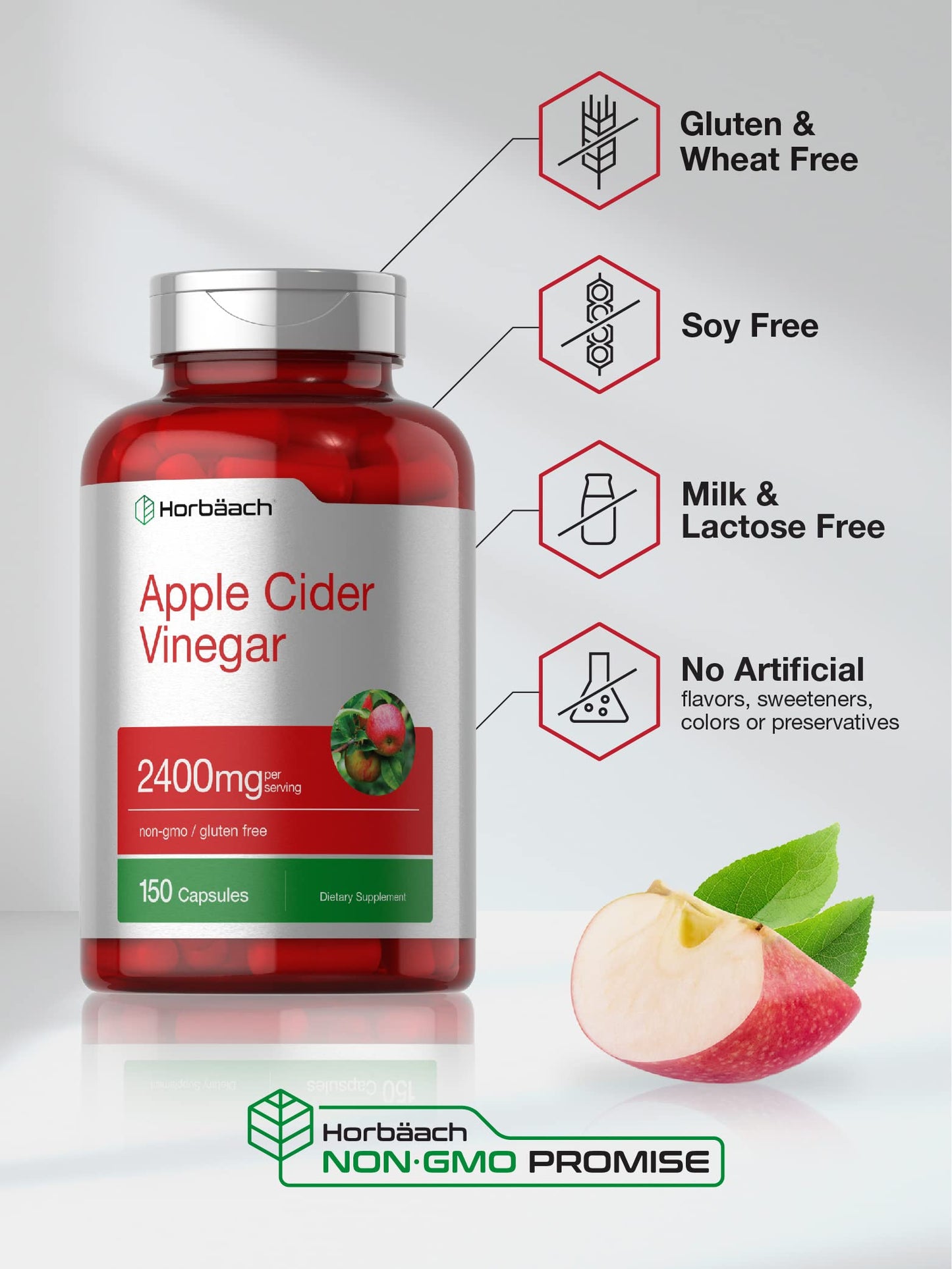 Horbäach Apple Cider Vinegar Capsules 2400mg, 150 Count