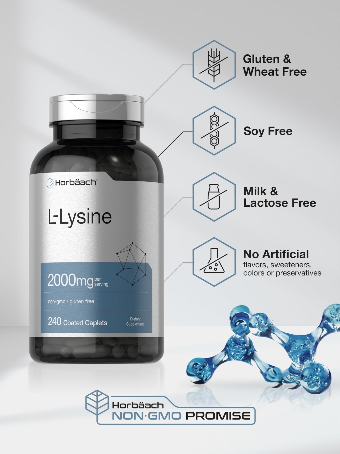 Horbäach L-Lysine Supplement 2000mg Caplets 240