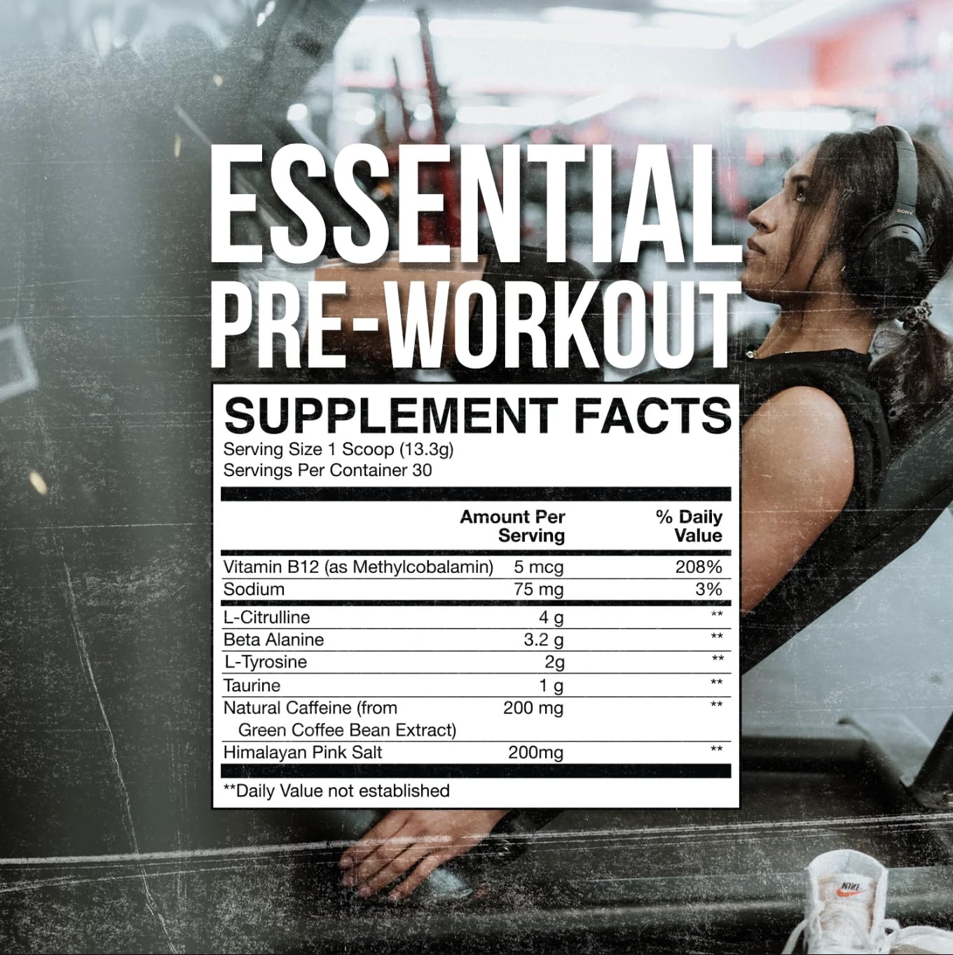 RAW Essential Pre Workout Powder Blue Raspberry 14.39 Ounce