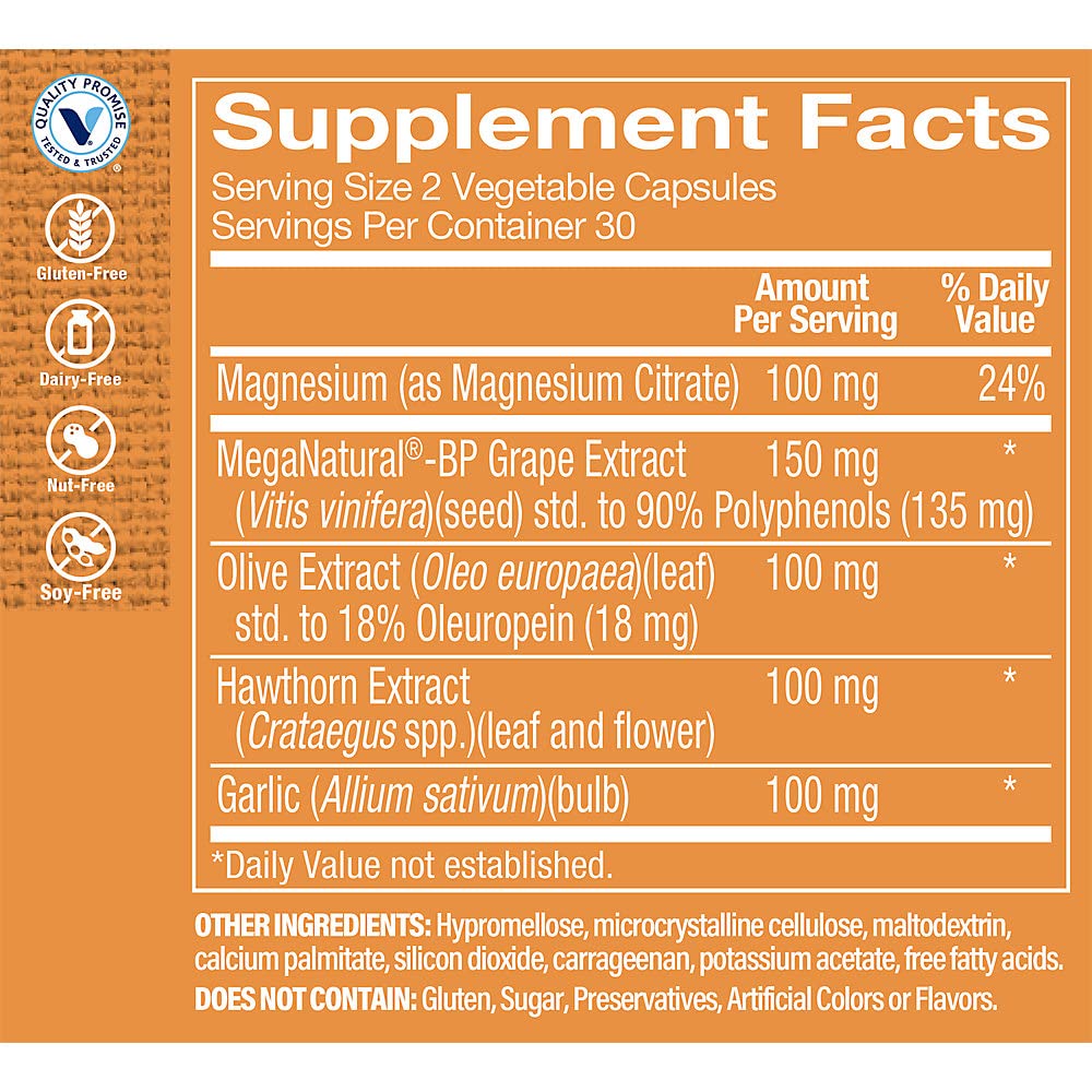 The Vitamin Shoppe Blood Pressure Support - Cardiovascular Health Formula | Heart-Healthy Nutrients, Vegetarian Capsules, 60 Count