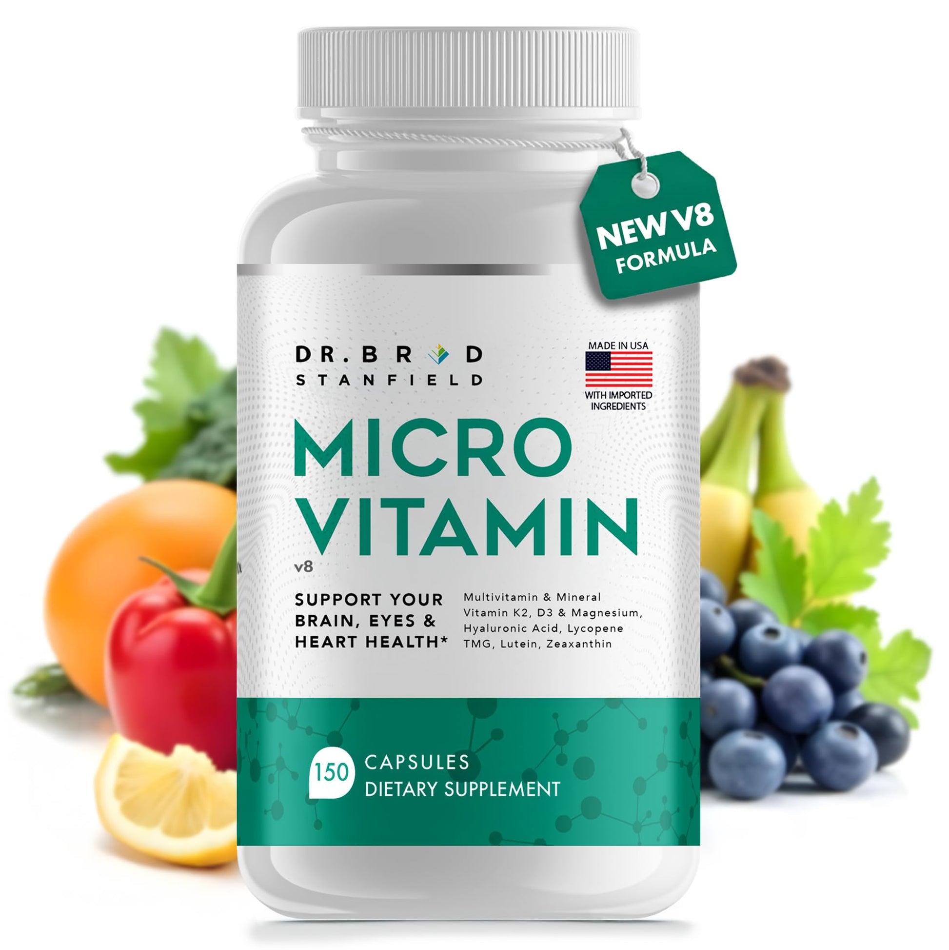 Dr Brad Stanfield Daily Low Dose Multivitamin & Mineral for Men & Women to Support Cognitive Performance & Memory + Hyaluronic Acid for Skin Health + TMG for Exercise Capsules 150 Count