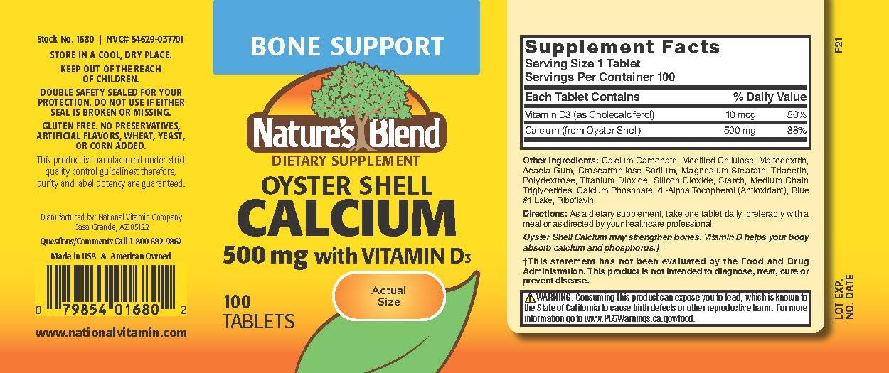 Nature's Blend Oyster Shell Calcium with D3 Tablets, 100 Count