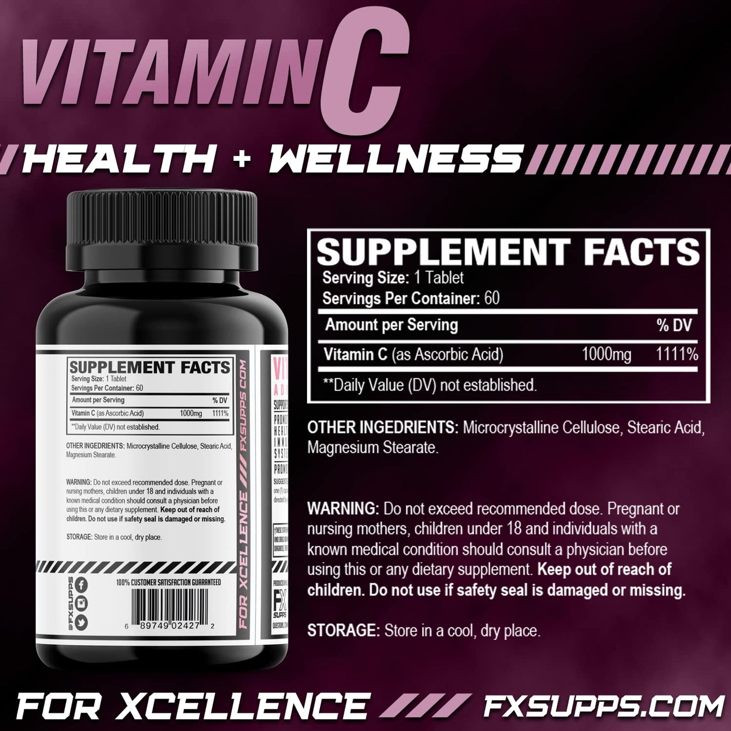 FXSUPPS Vitamin C 1000 mg Tablets, 60 Count
