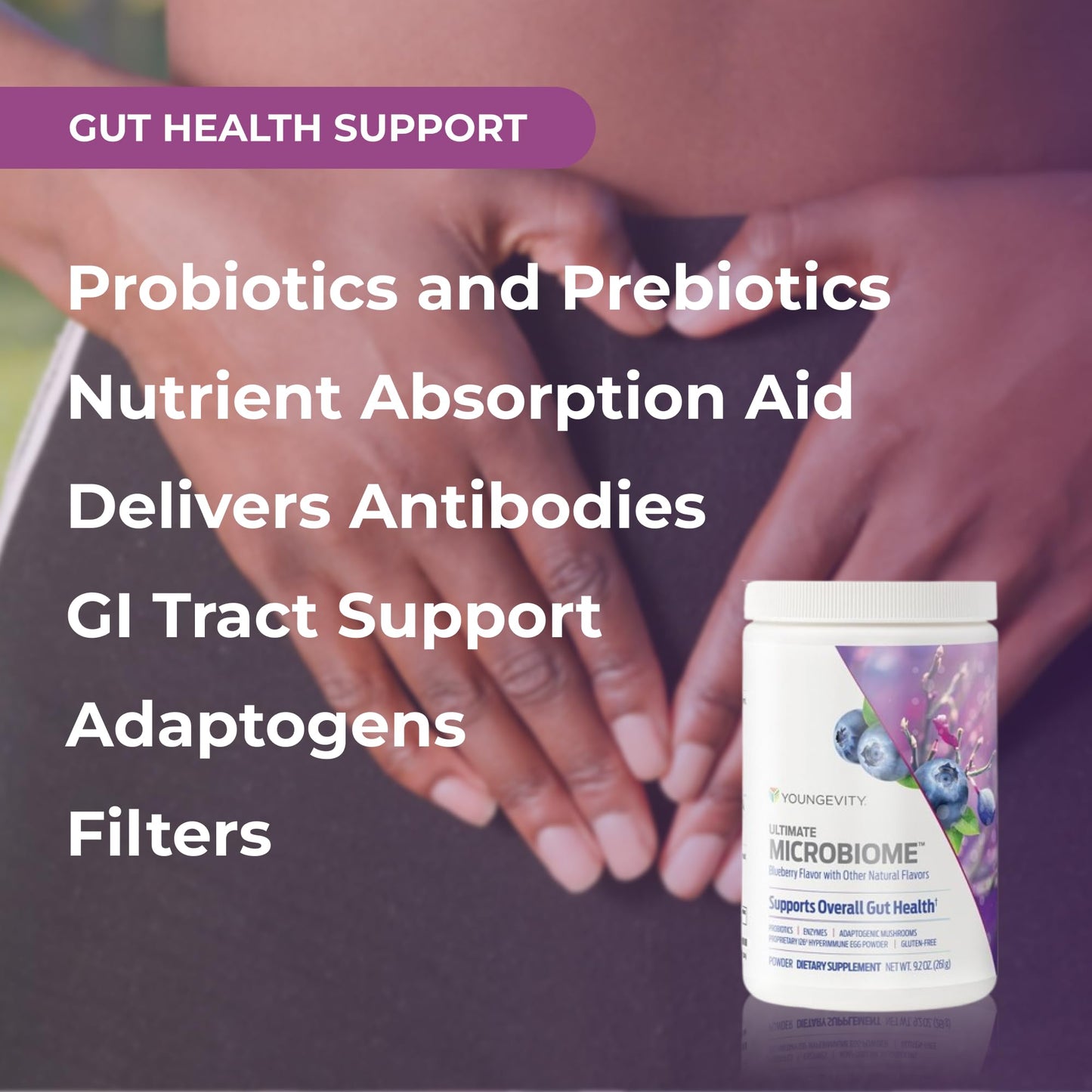 Youngevity Ultimate Microbiome - Prebiotic, Probiotic & Postbiotic Gut Health Supplement Powder, 9.1 oz