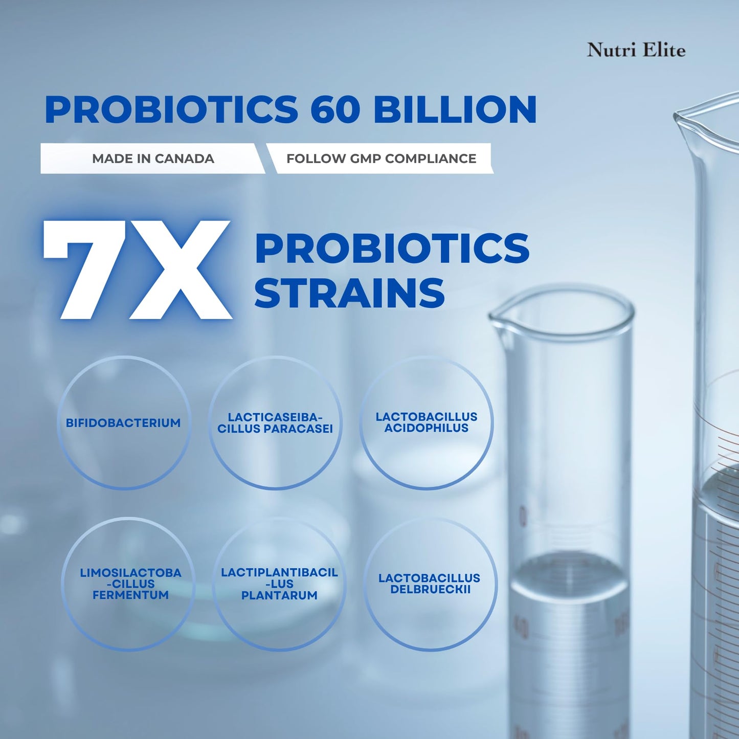NUTRI ELITE 60 Billion CFU Probiotics Complex with 7 Strains, Capsules, 60 Count
