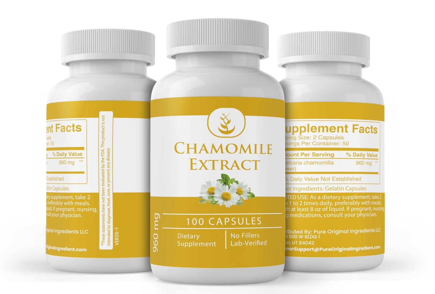 Pure Original Ingredients Chamomile Extract Capsules, 100 Count