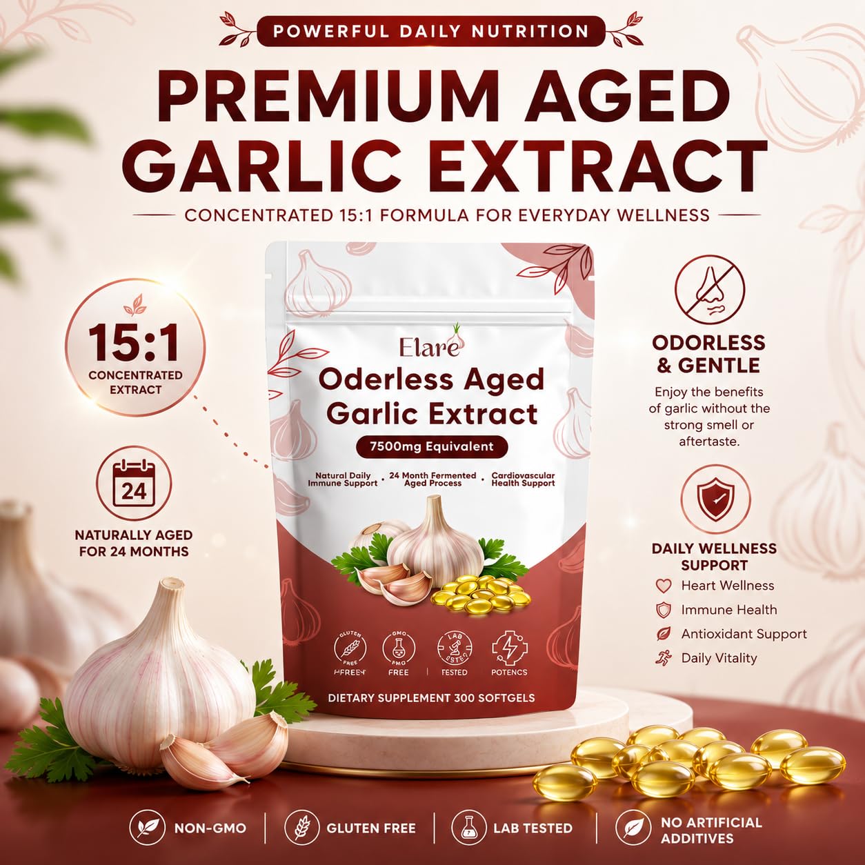 ELARE Aged Garlic Extract Softgels 300