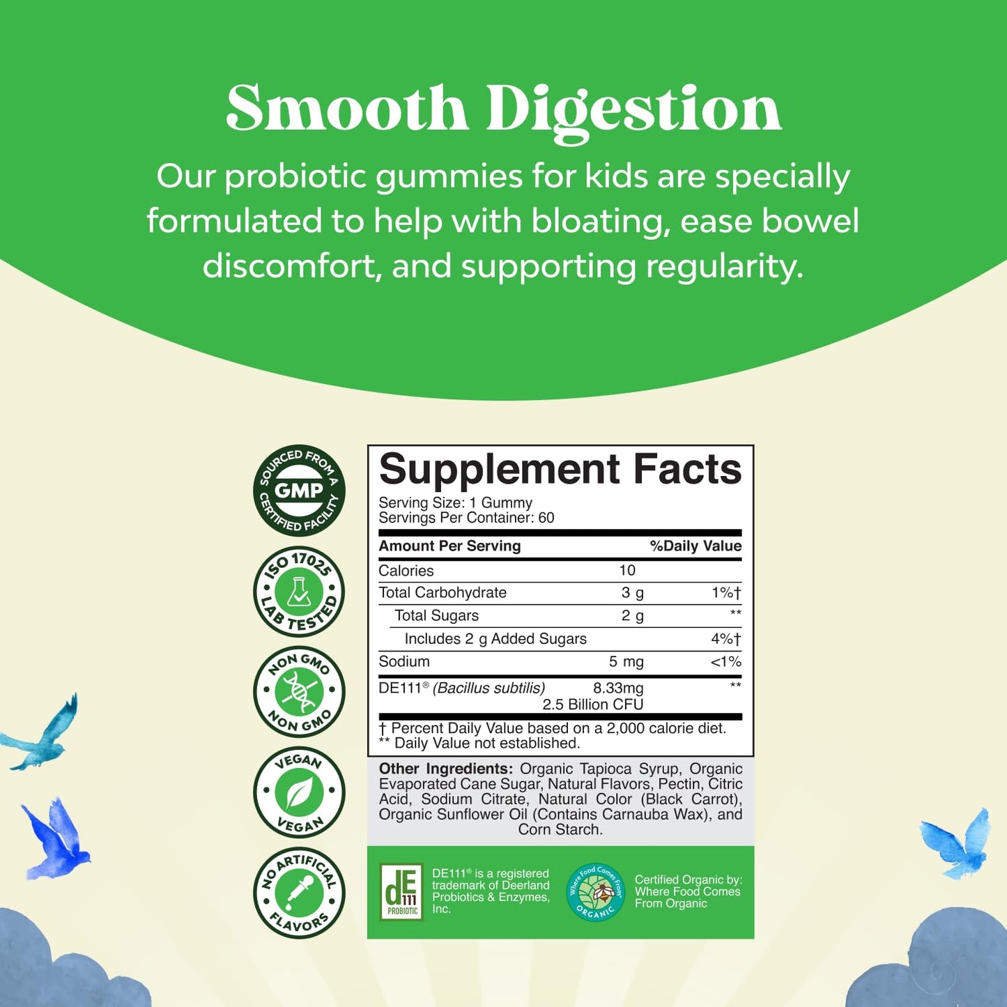 Natures Craft USDA Organic Probiotic Gummies for Kids - Strawberry Flavor, Vegan Non-GMO, Gentle 2.5B CFU Probiotics, 120 Count
