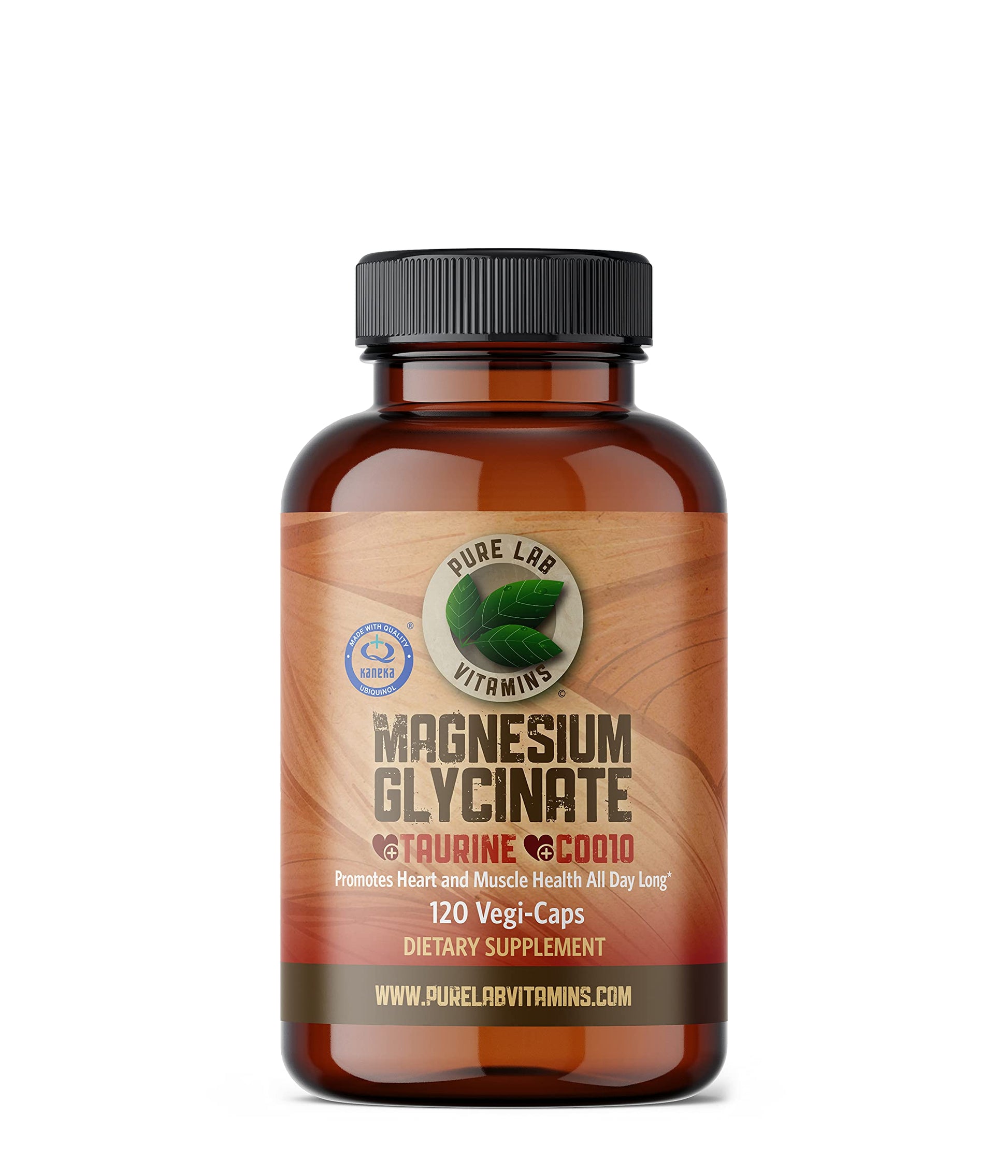 Pure Lab Vitamins Magnesium Glycinate + Taurine + CoQ10 Vegi-Caps, 120 Capsules
