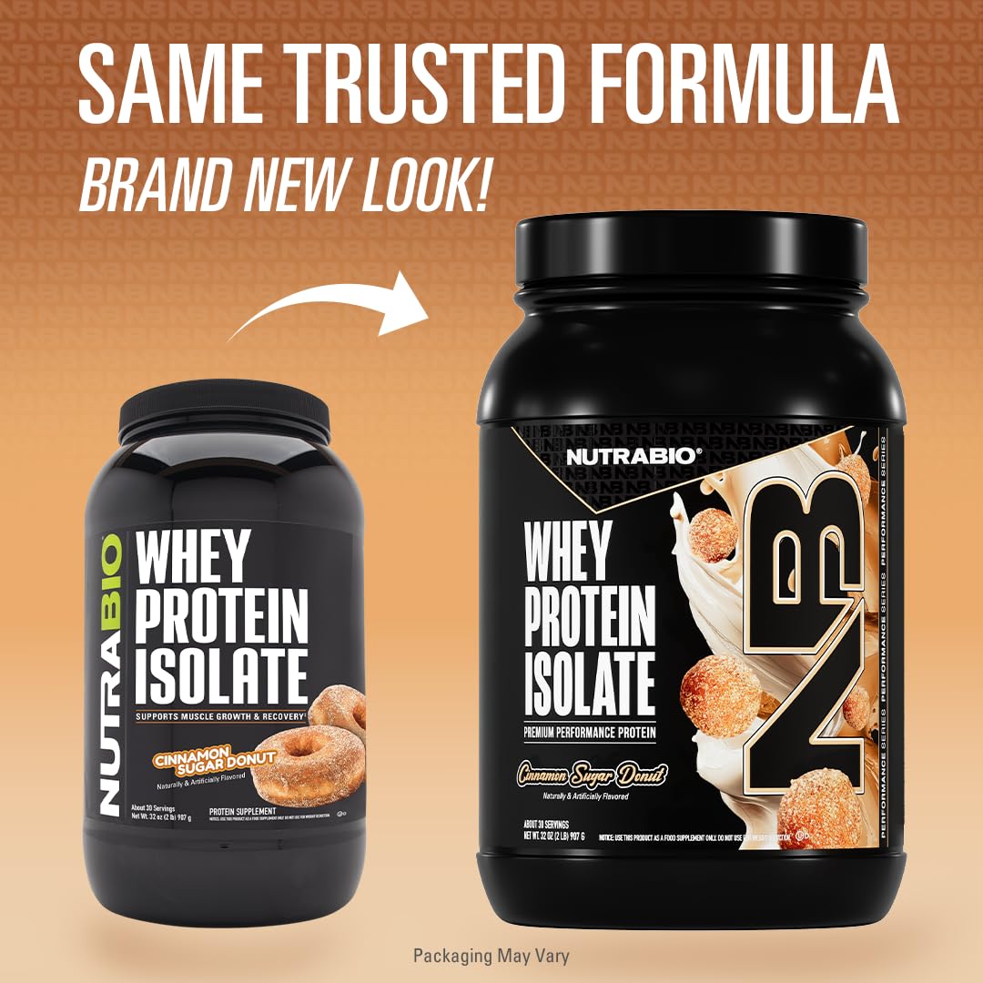 NutraBio 100% Whey Protein Isolate Protein Powder Cinnamon Sugar Donut, 32 Servings