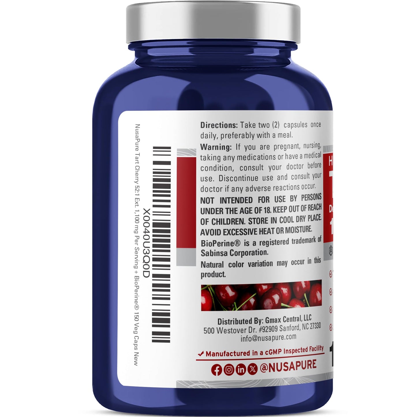NusaPure Tart Cherry 1100 mg, 150 Veg Capsules