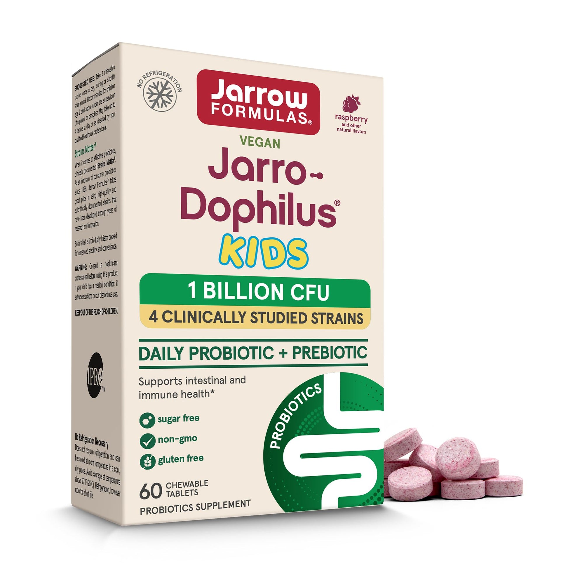 Jarrow Formulas Jarro-Dophilus Kids Probiotics and Prebiotics 1 Billion CFU, Chewable Tablets 60
