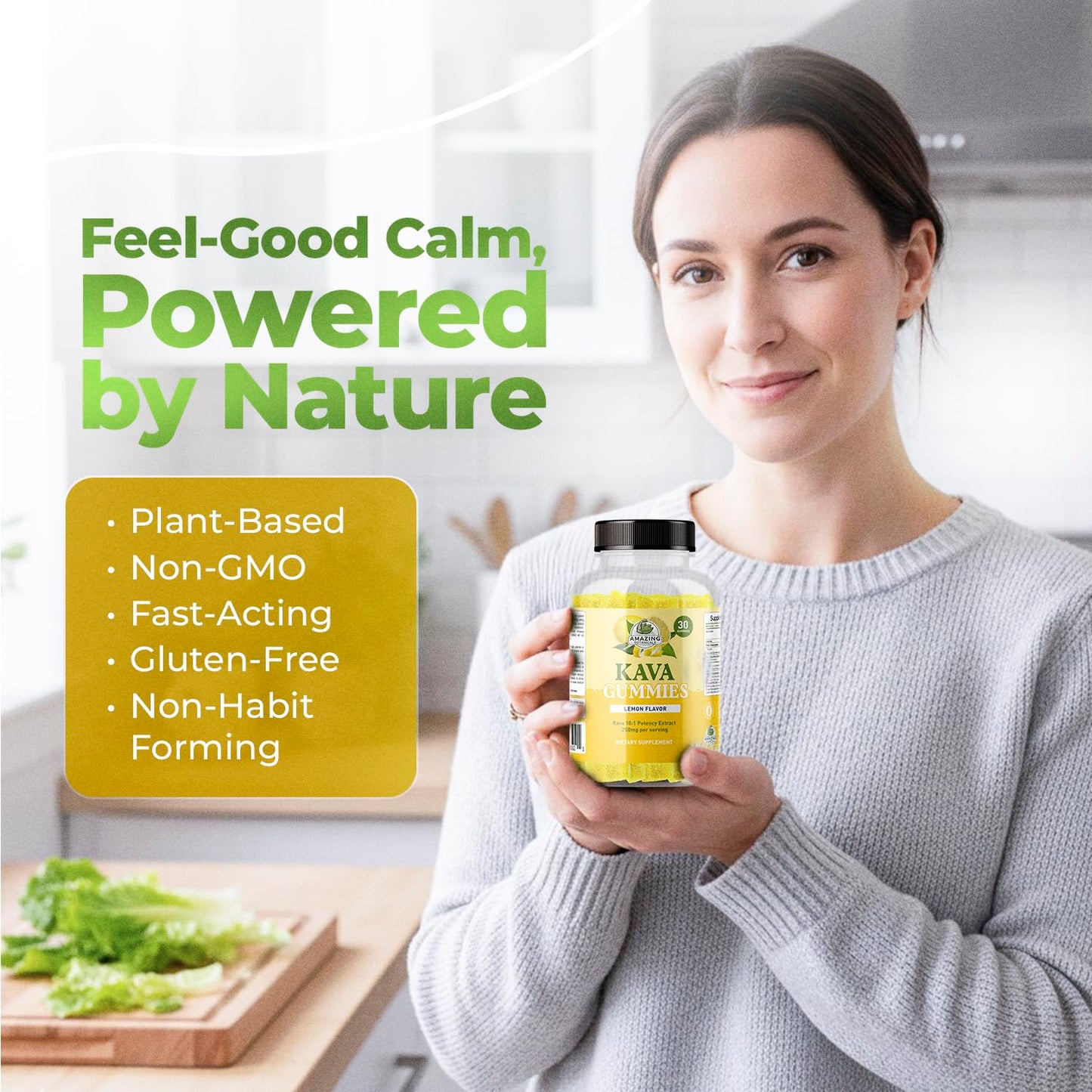 Amazing Botanicals Zesty Lemon Kava Gummies - 250mg per Gummy, 30 Gummies