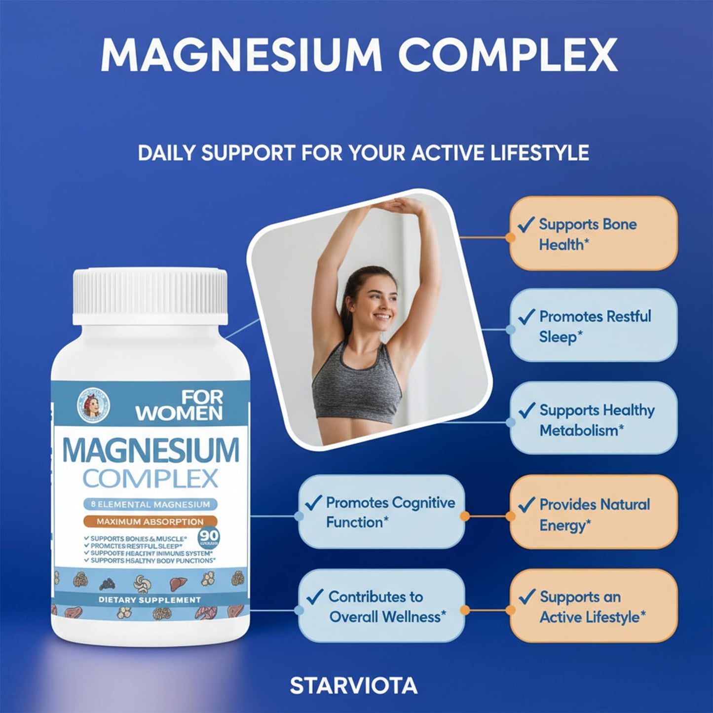 StarViora Magnesium Glycinate Supplement 90 Capsules