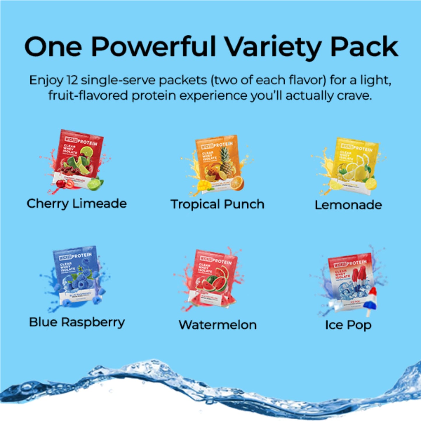 WICKED Protein Clear Whey Isolate Variety Pack Powder, 12 Pack