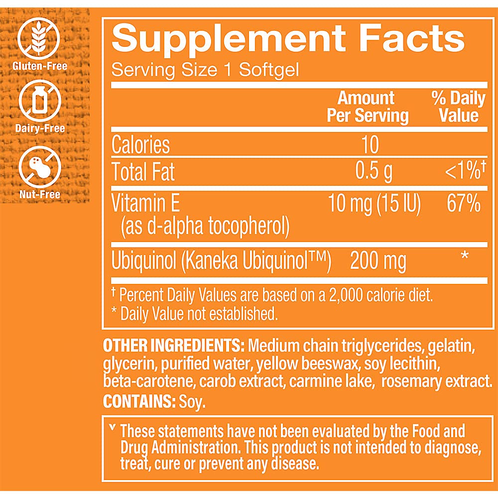 The Vitamin Shoppe Ubiquinol CoQ-10 200mg Softgels, 60 Softgels