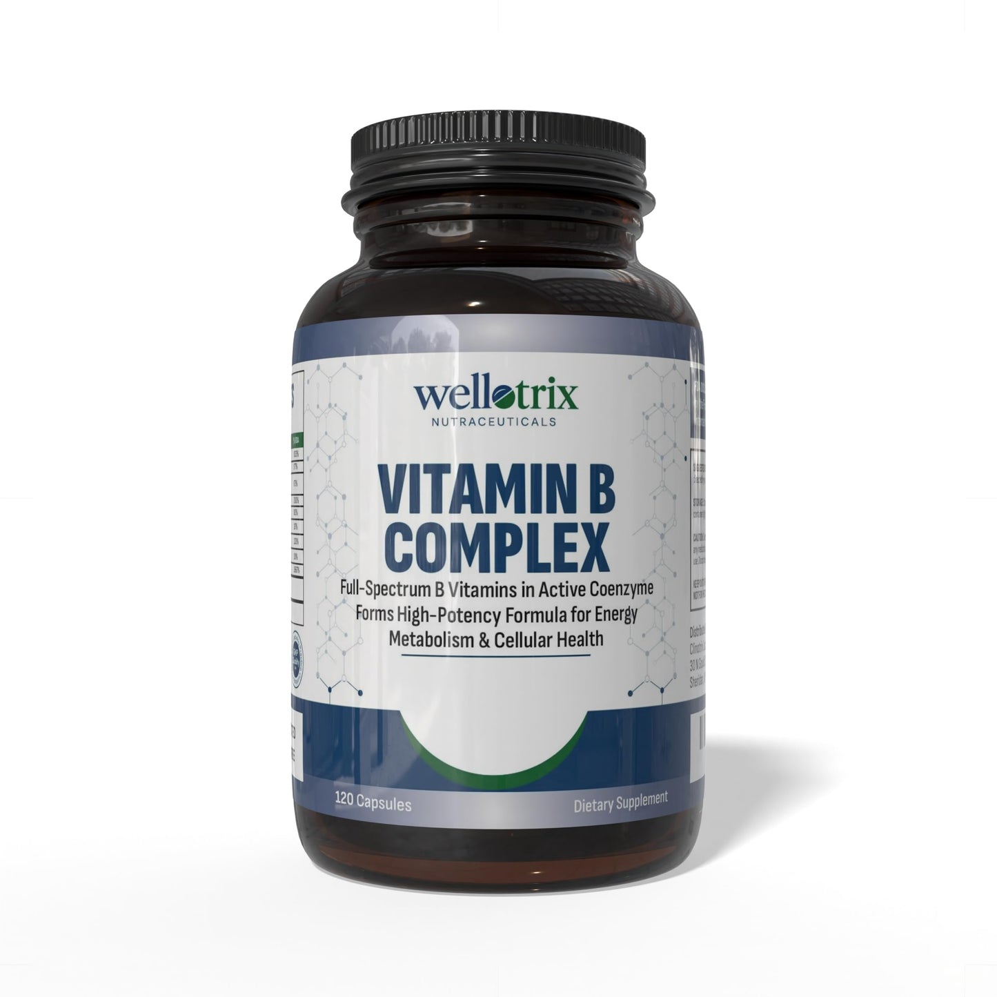 Wellotrix Nutraceuticals Advanced B-Complex – Full Spectrum of 8 Essential B Vitamins (B1, B2, B3, B5, B6, B7, B9, B12) in Active Coenzyme Forms – Supports Energy Metabolism & Cellular Health, 120 Capsules