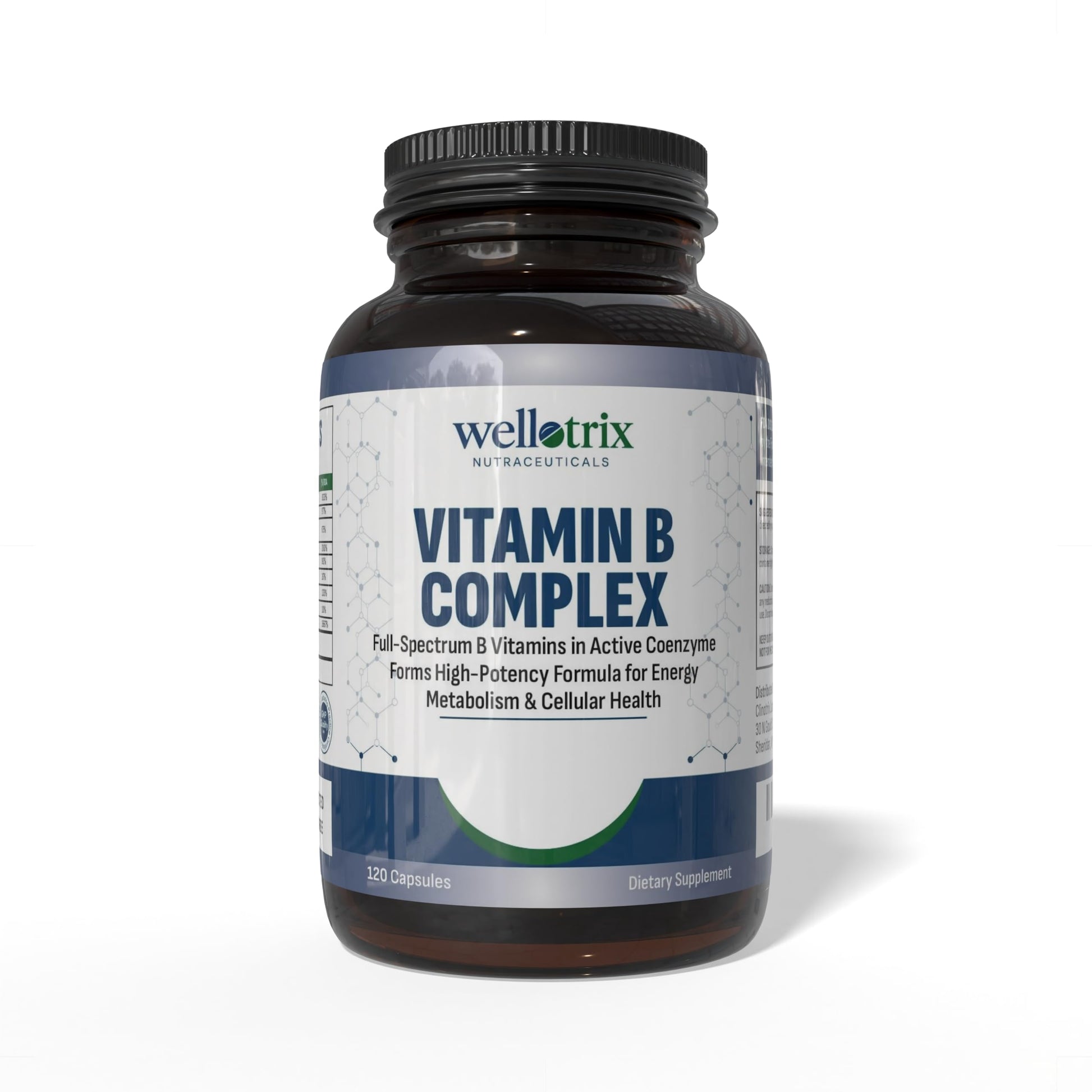 Wellotrix Nutraceuticals Advanced B-Complex – Full Spectrum of 8 Essential B Vitamins (B1, B2, B3, B5, B6, B7, B9, B12) in Active Coenzyme Forms – Supports Energy Metabolism & Cellular Health, 120 Capsules